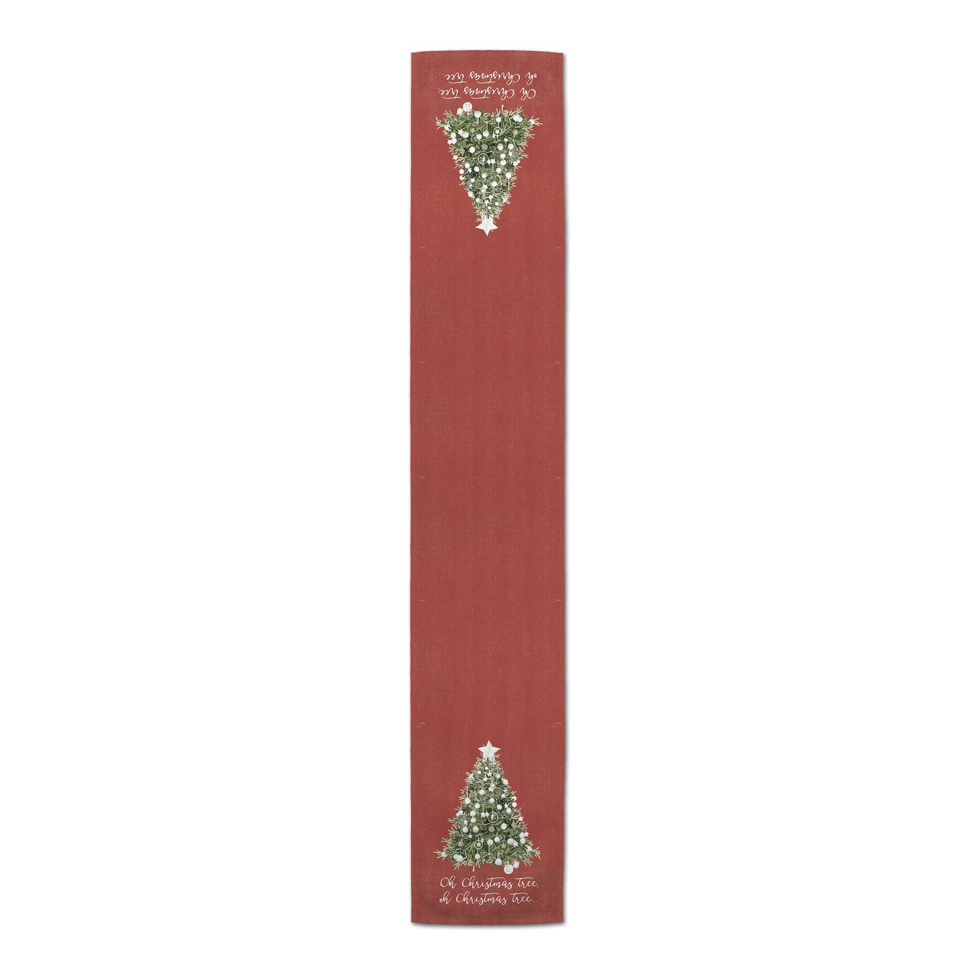 90&#x22; Oh Christmas Tree On Red Table Runner