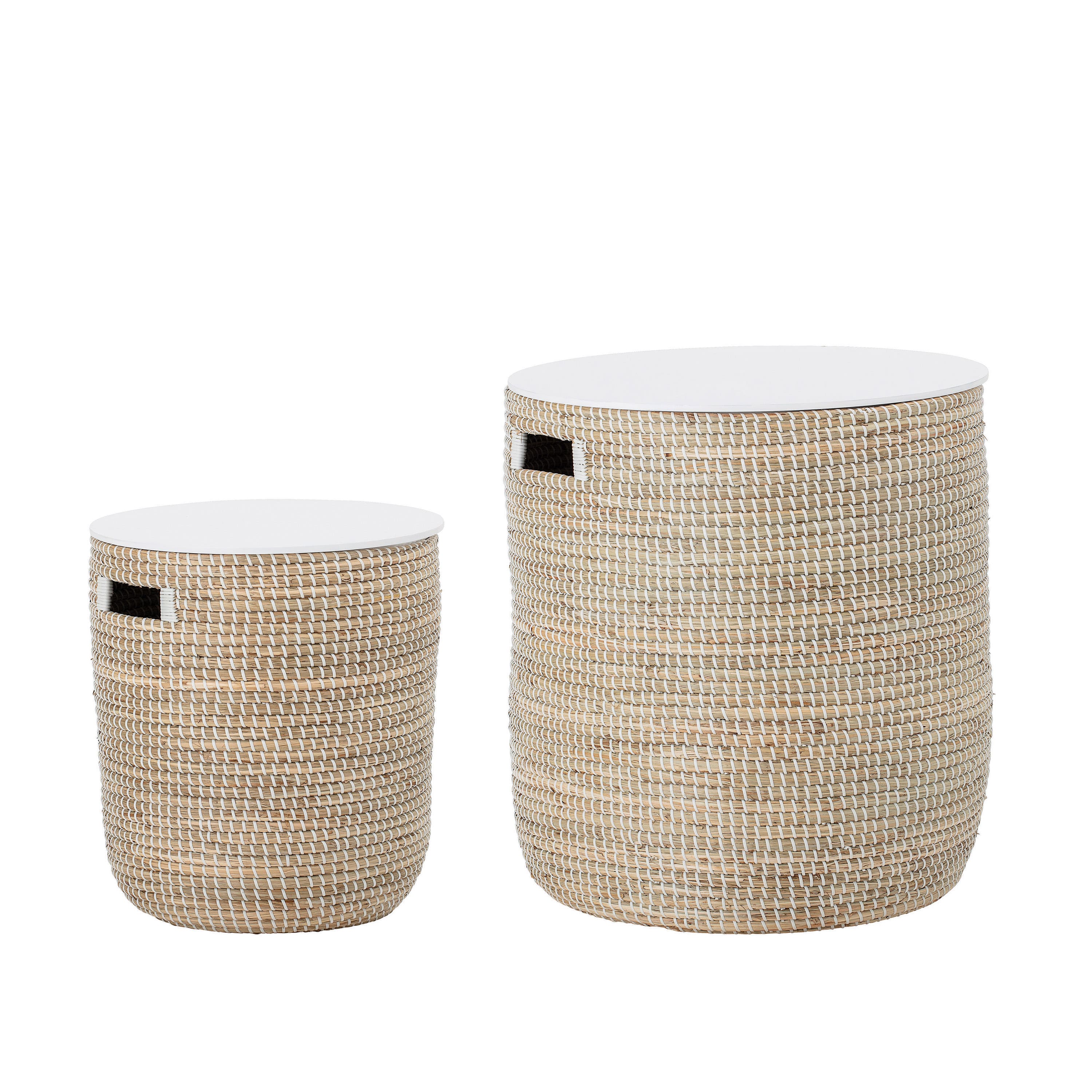 Hello Honey® Beige Seagrass Tables with Storage & Wood Tops Set