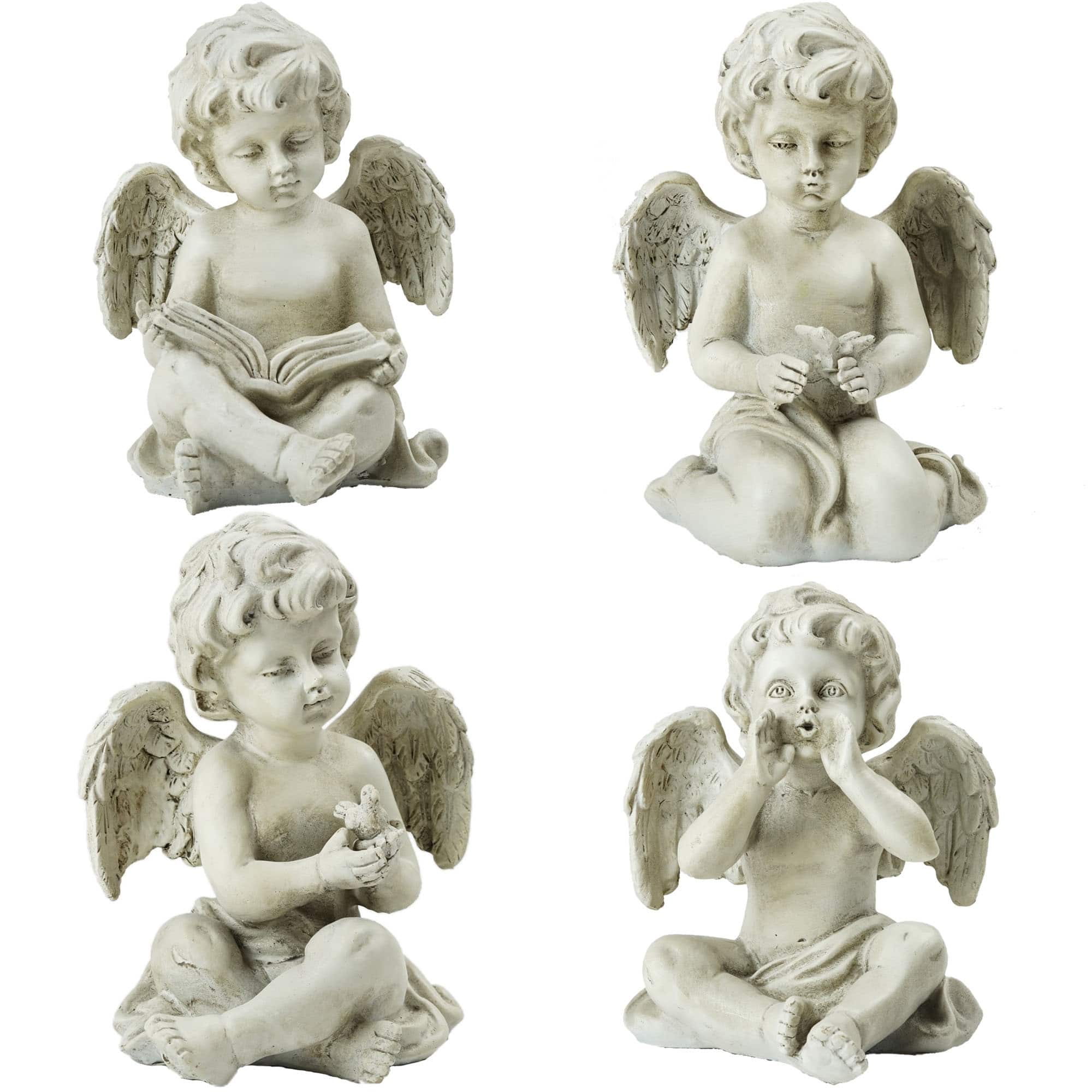 6.5" Gray Cherub Angel Outdoor Garden Statues Set Of 4