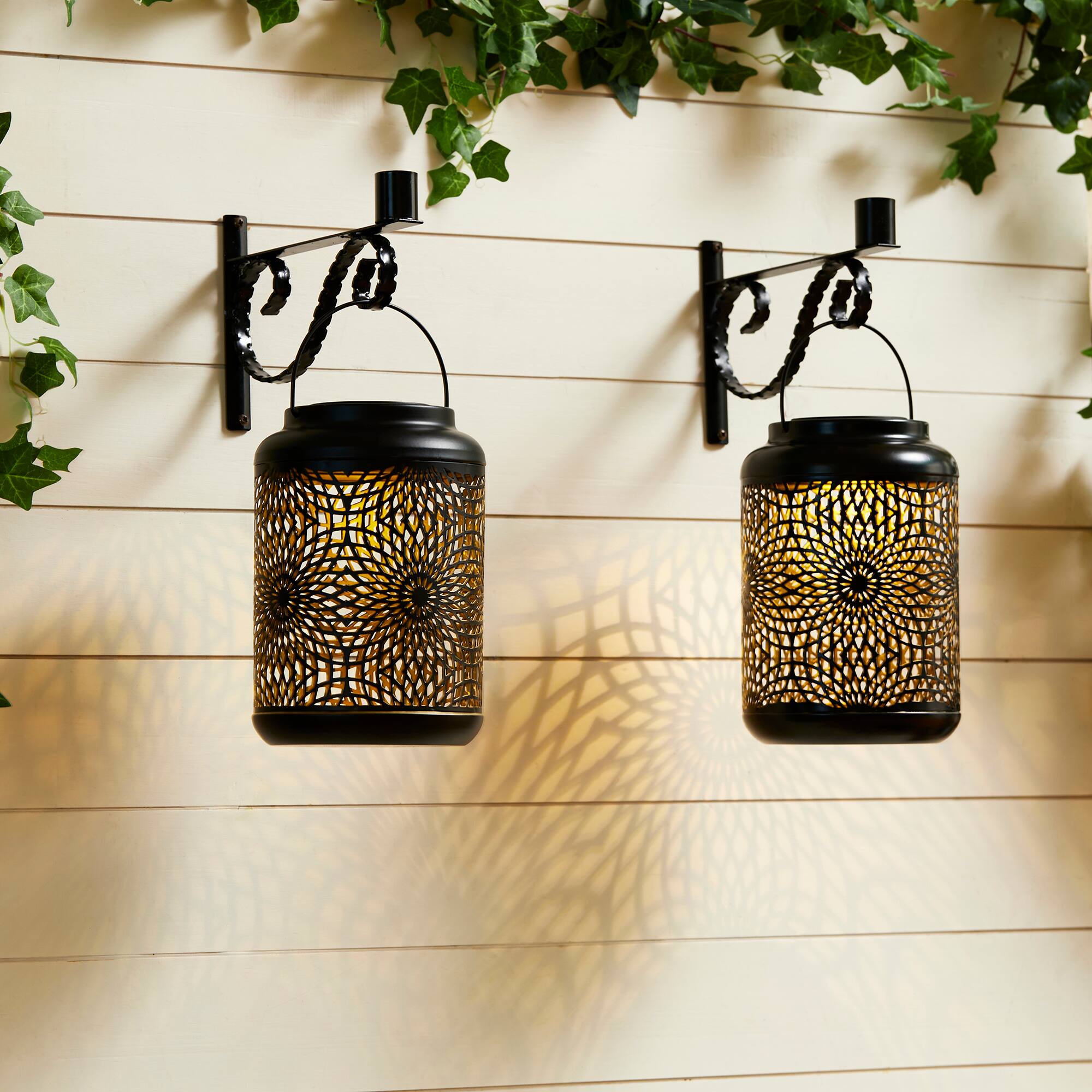 Glitzhome® 8.75" Metal Cutout Solar Powered Hanging Lantern Set