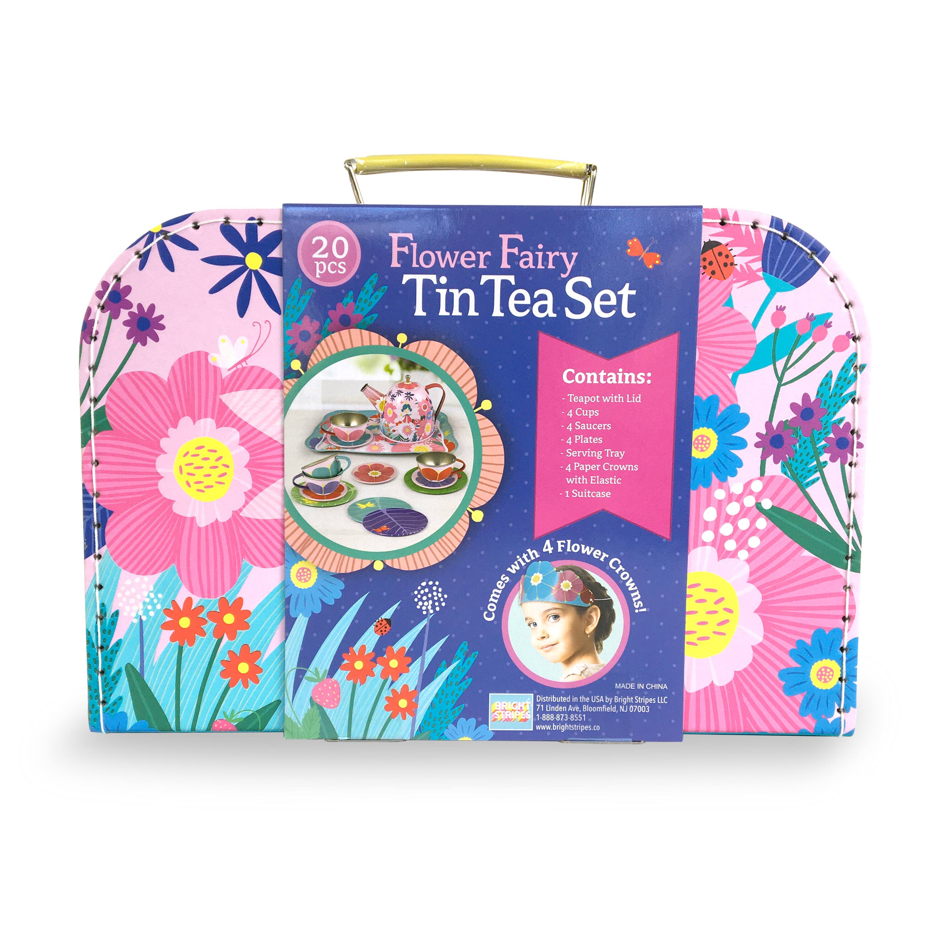 Bright Stripes Flower Fairy Tin Tea Set