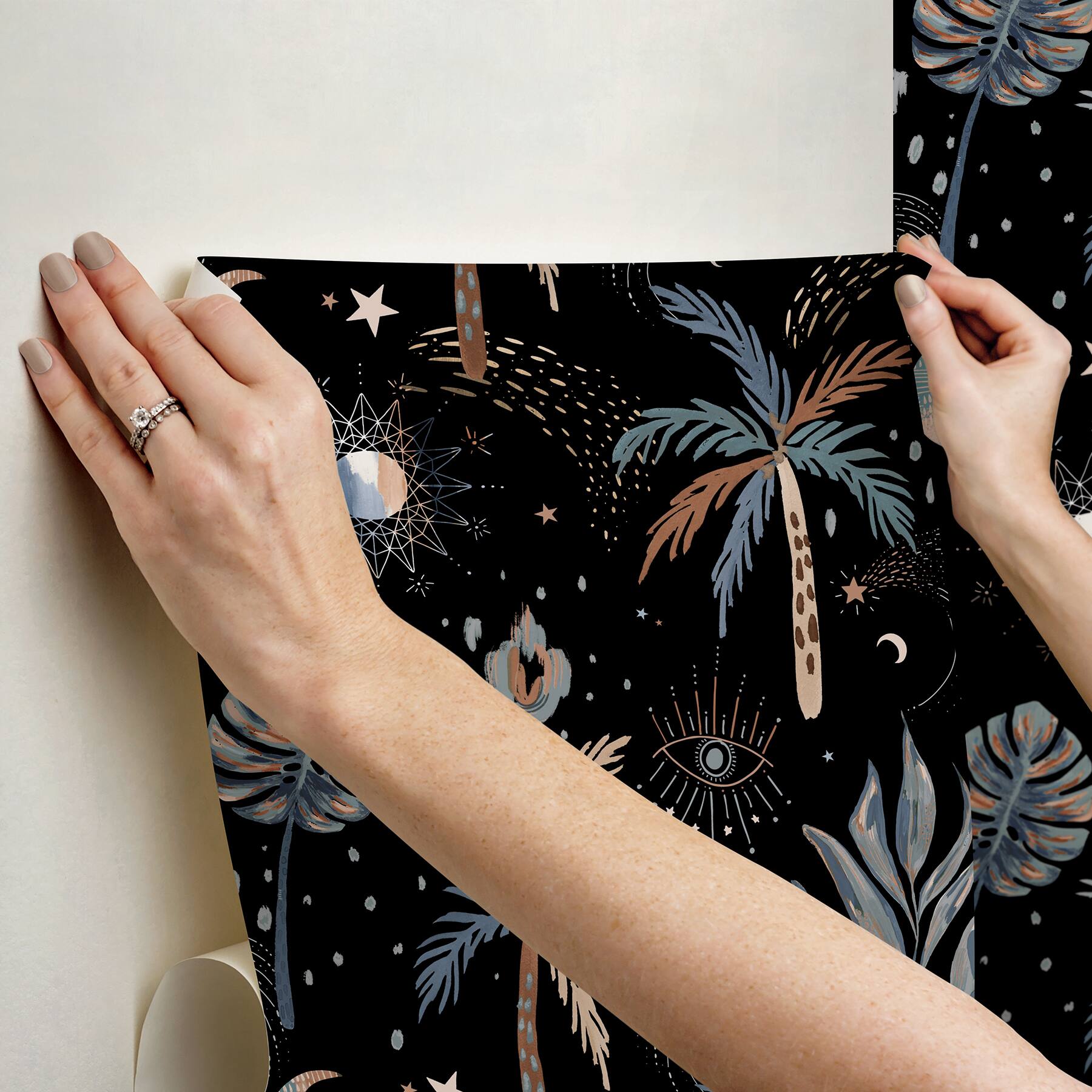 RoomMates Black Nuit Tropicale Peel & Stick Wallpaper