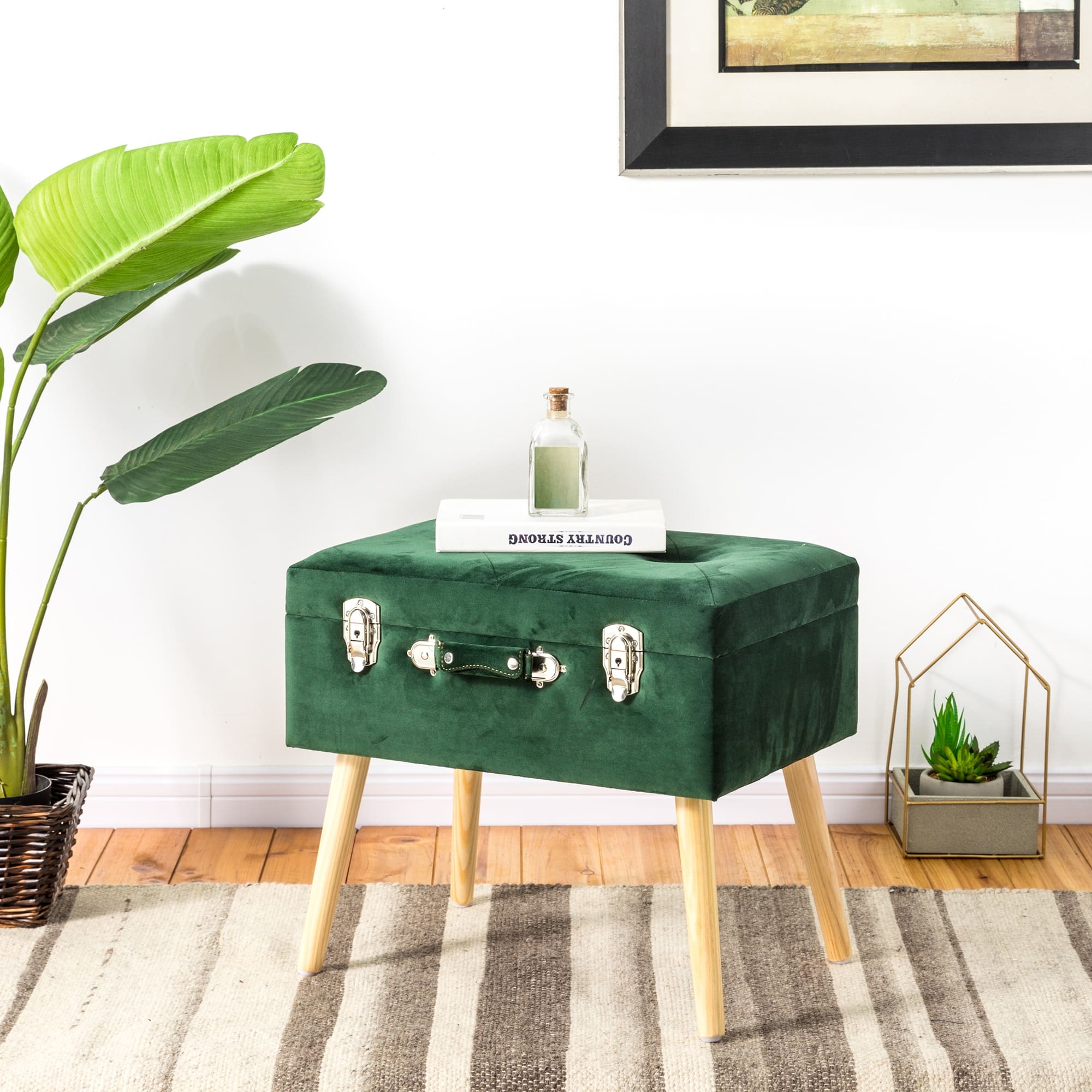 Glitzhome&#xAE; Velvet Upholstered Storage Stool