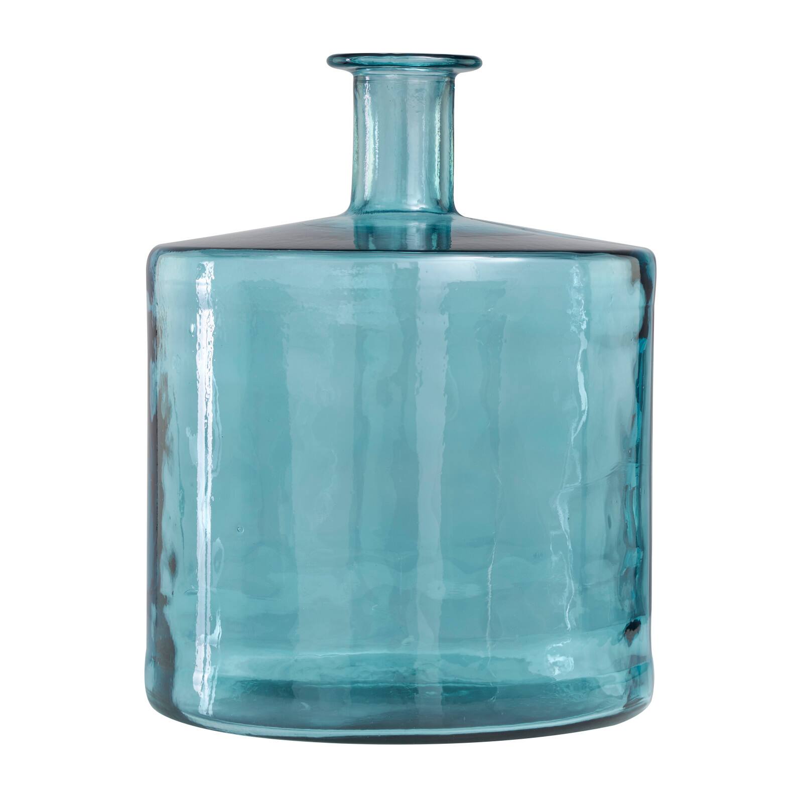 17" Teal Recycled Glass Spanish Bottleneck Vase