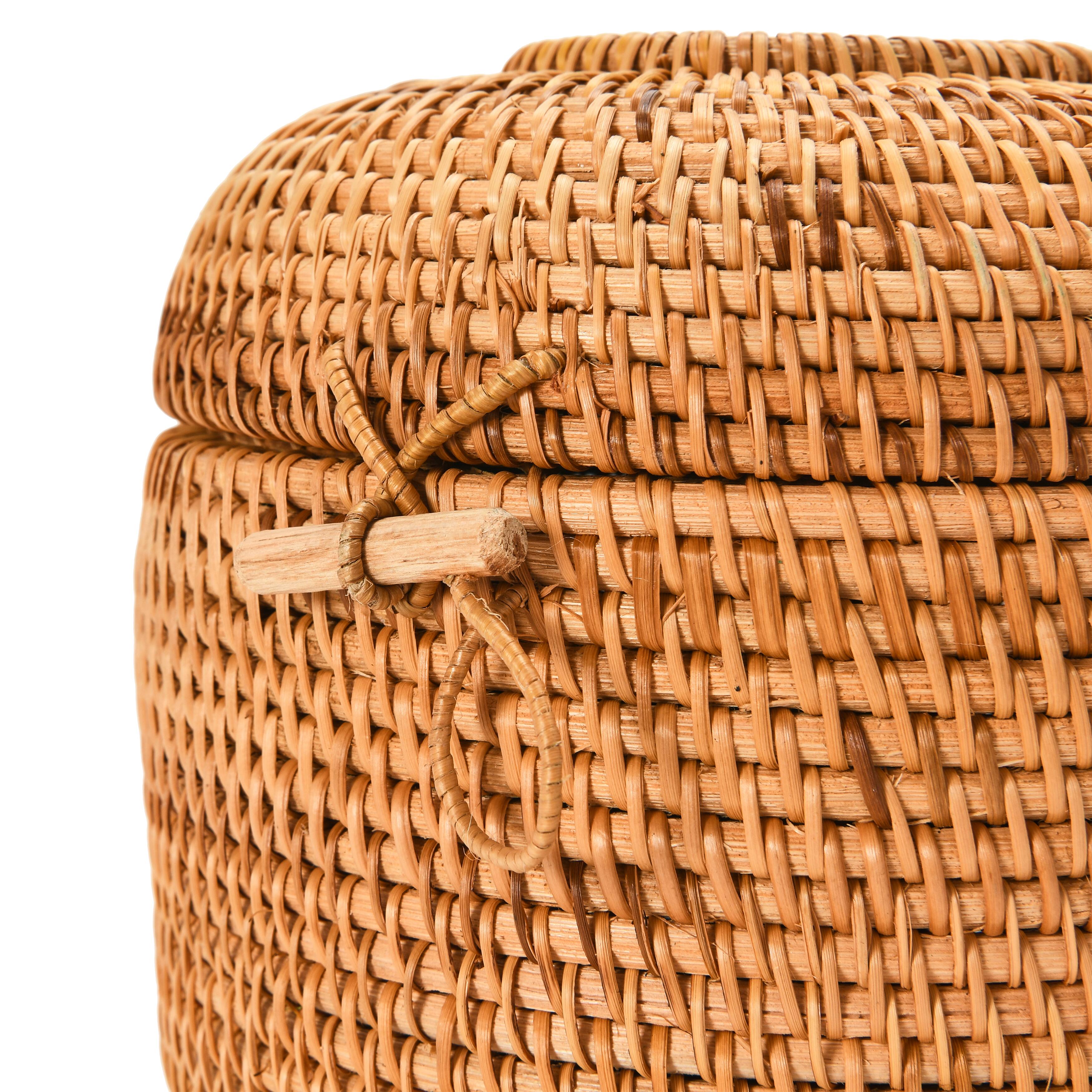 HandWoven Rattan Basket with Lid & Loop Toggle Closure Michaels