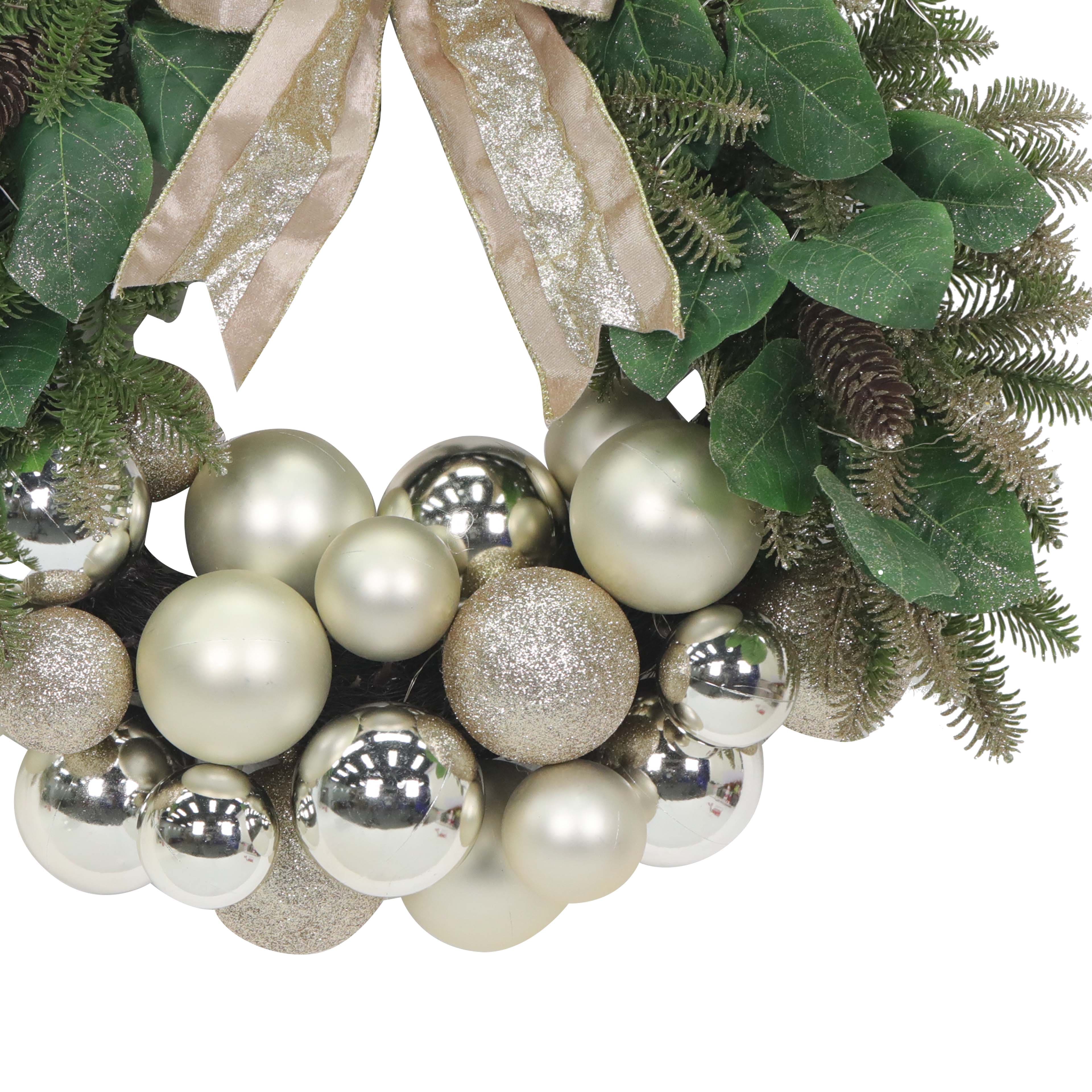 26&#x22; Pre-Lit LED Champagne Ornament &#x26; Bow Wreath by Ashland&#xAE;