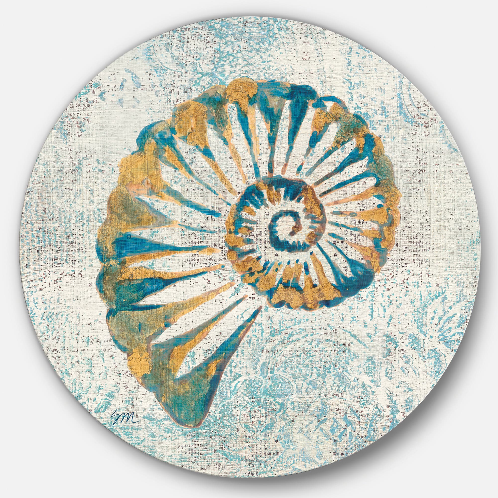 Designart - Spiral Shell Hand Painted - Nautical & Coastal Metal Circle Wall Art