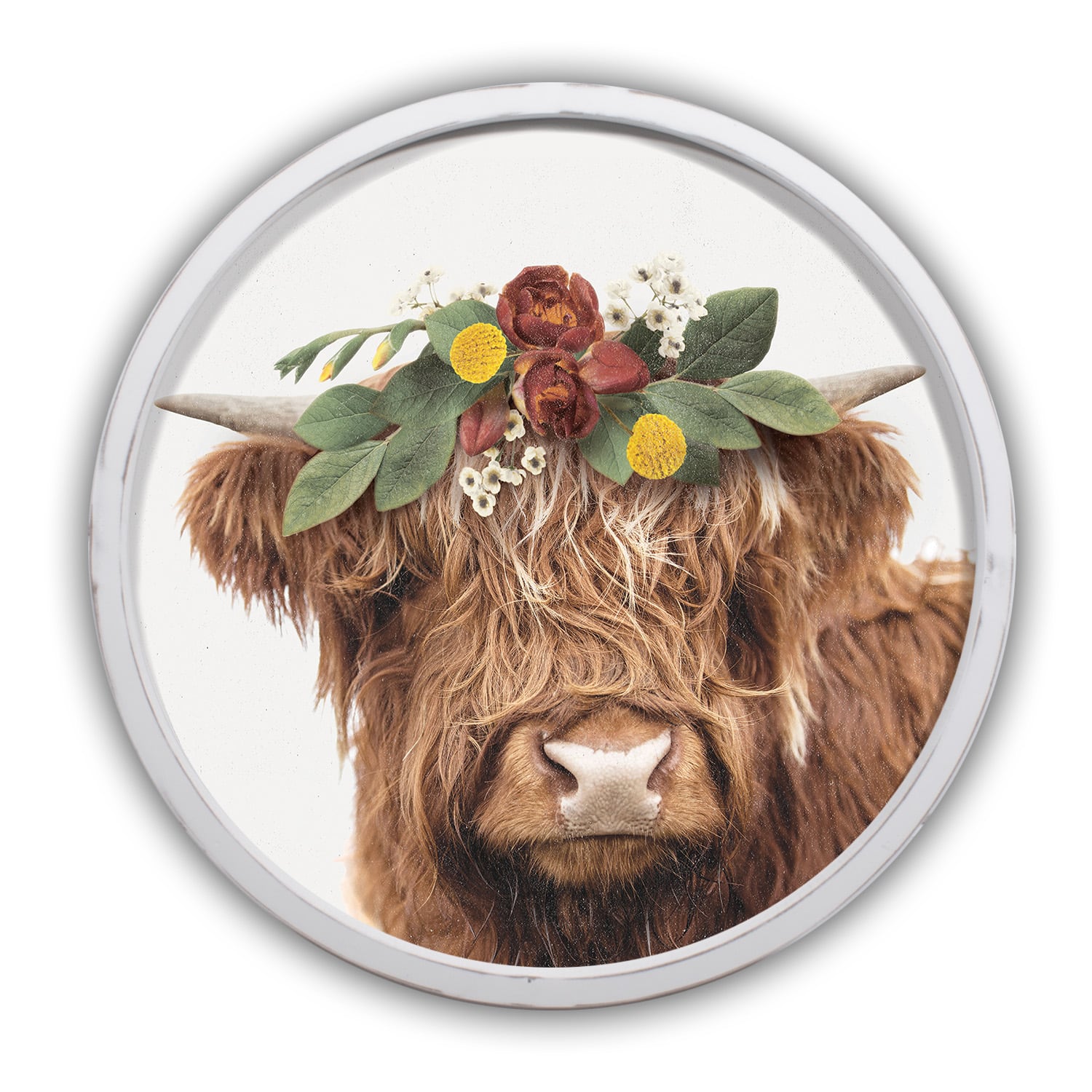Highland Floral Crown Round White Framed Print