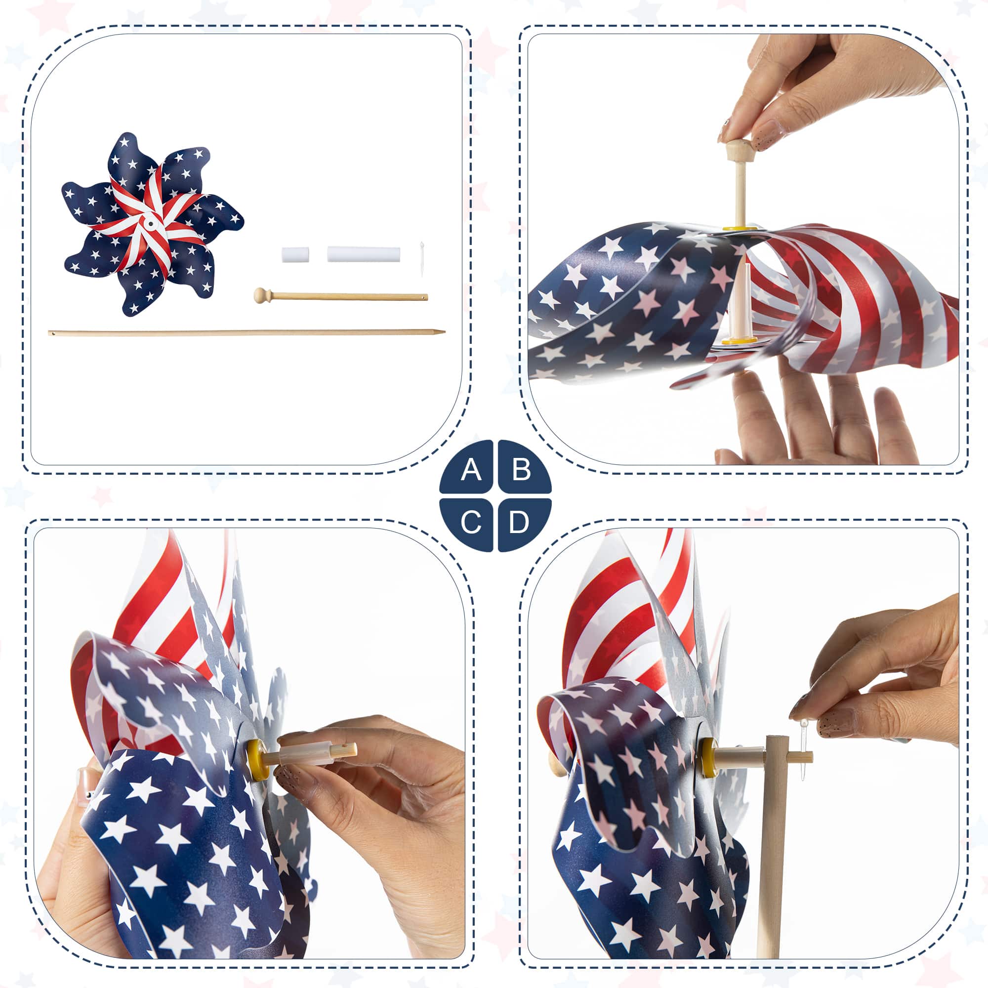 Glitzhome® 43.2" Stars & Stripes Patriotic Windmills, 4ct.