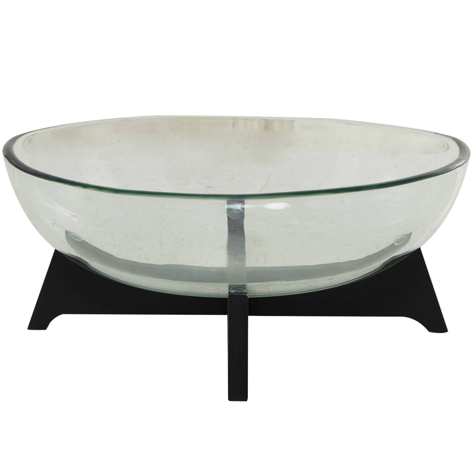 18" Clear Glass Kitchen Serving Bowl with Black Wooden Base