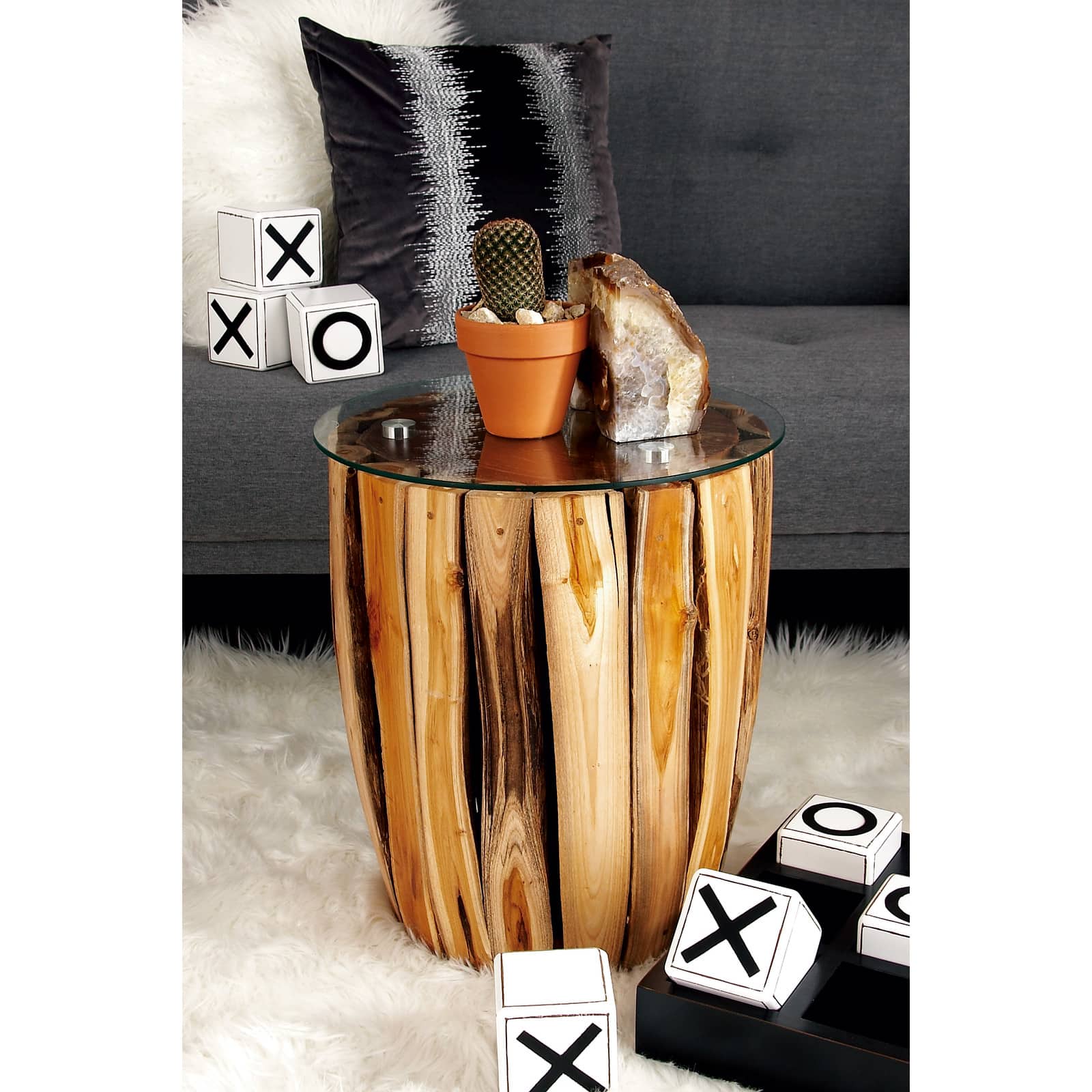 18" Brown Rustic Teak Wood Accent Table