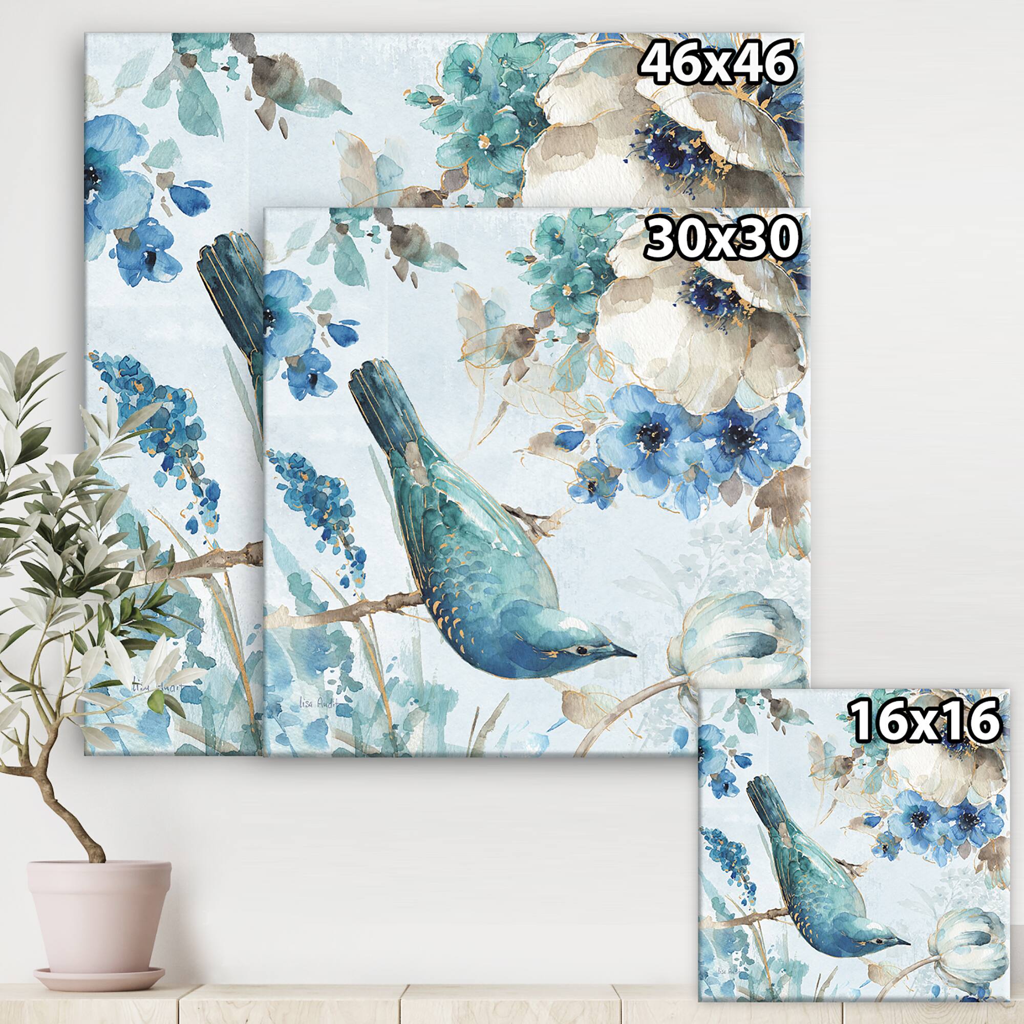 Designart - Indigold Watercolor Lovely bird I - Farmhouse Canvas Artwork