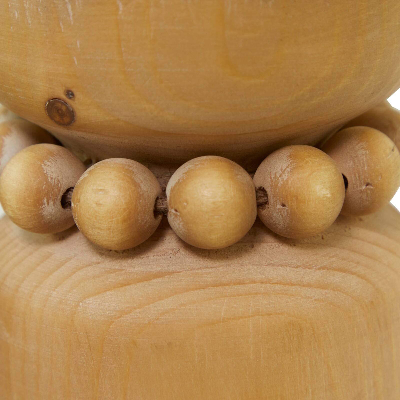 Brown Wood Beaded Pillar Candle Holder Set