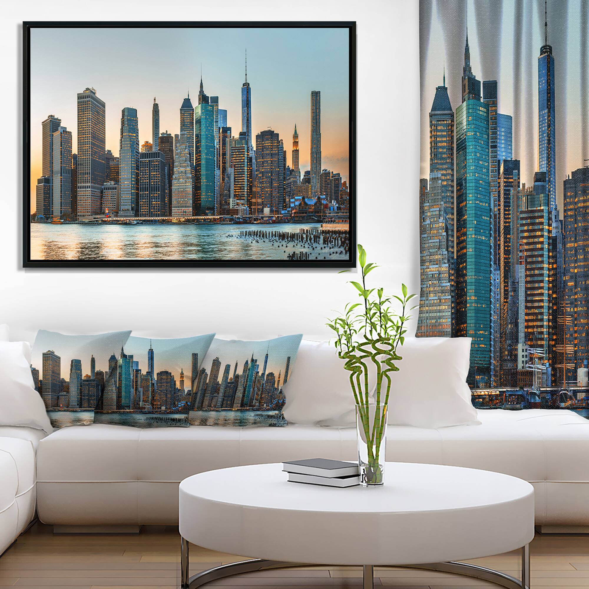Designart - New York City Skyline - Photography Framed Canvas Art Print