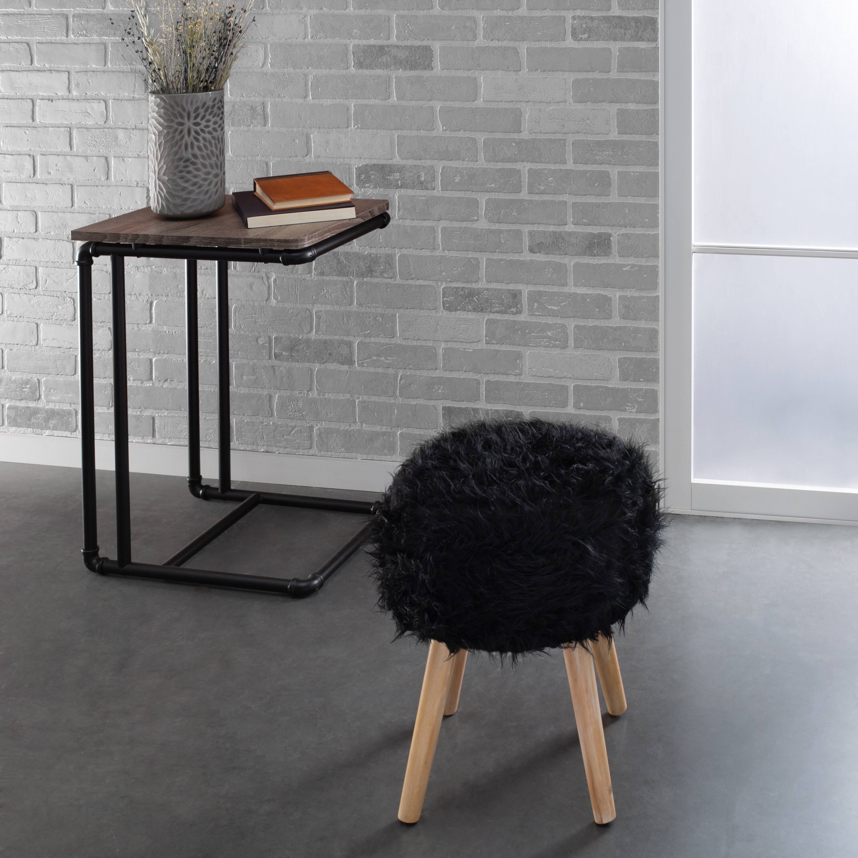 Organize It All Black Faux Fur Storage Ottoman