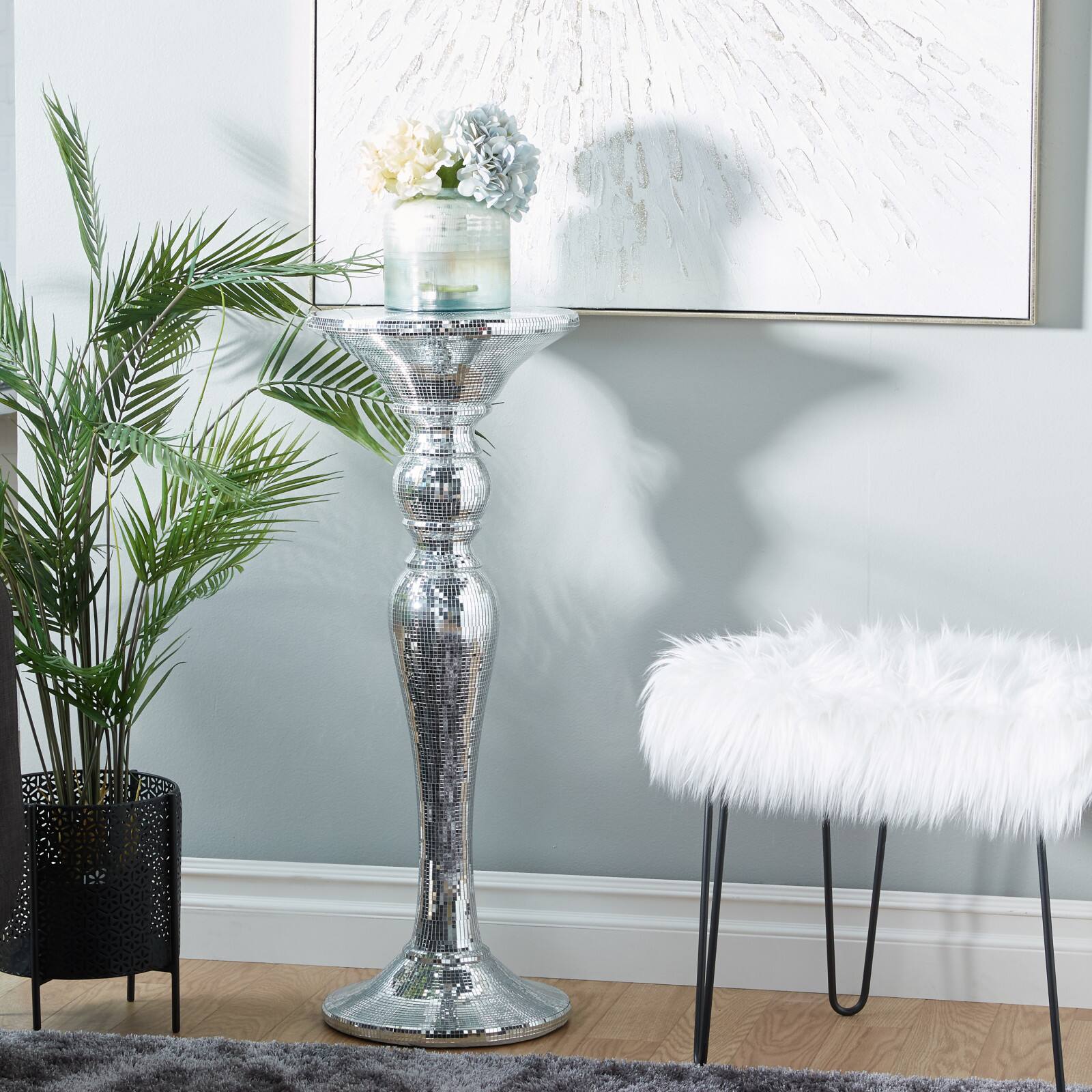 3ft. Silver Polystone Glam Pedestal Table