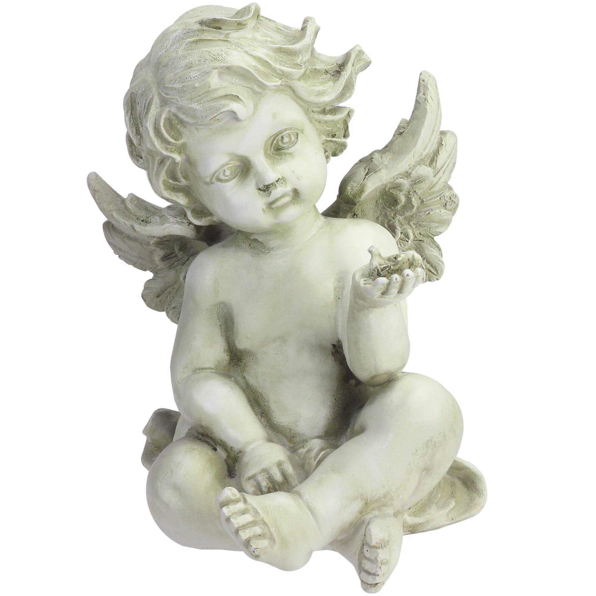 7.8&#x22; Cherub Angel with Baby Bird Outdoor Garden Statue
