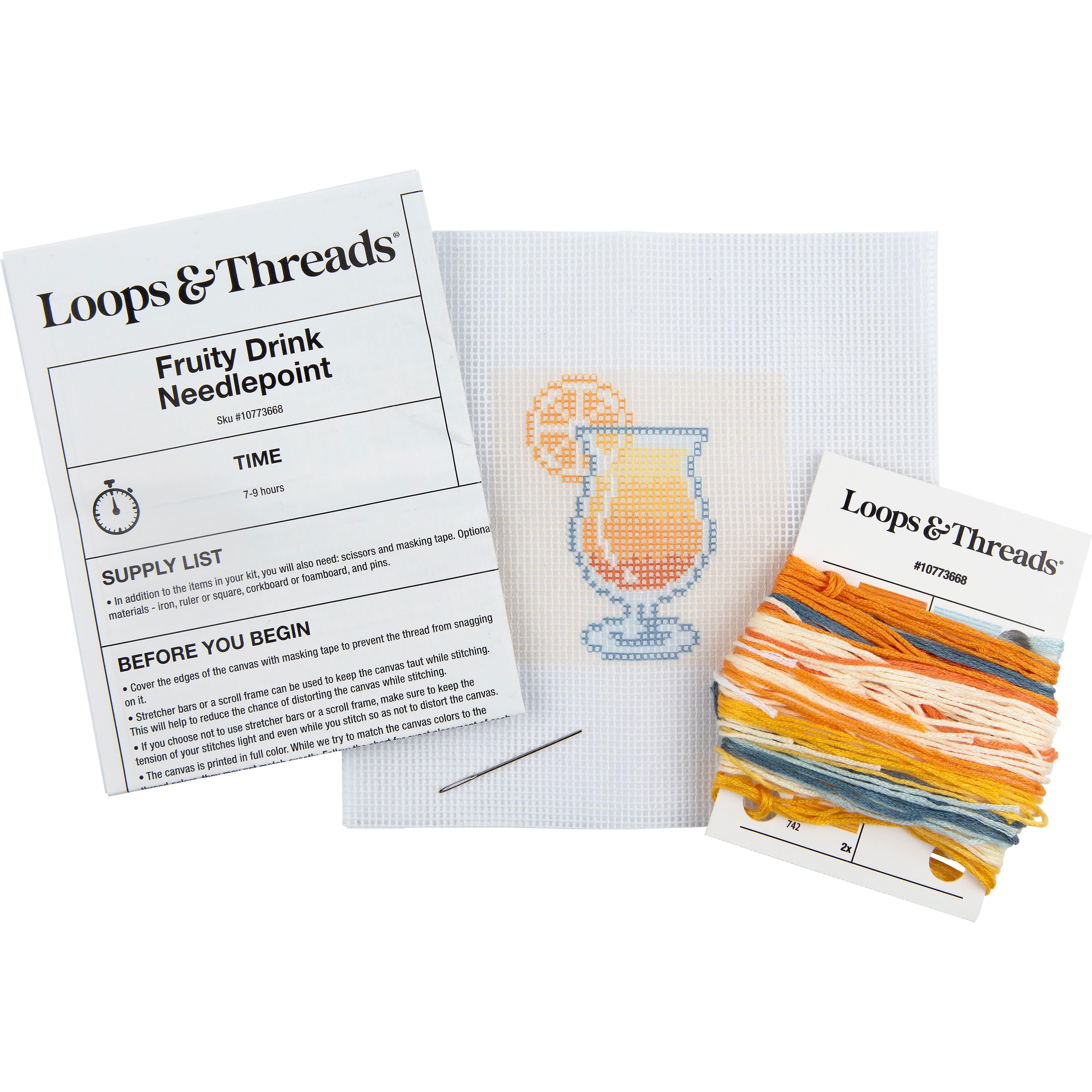 3" x 3" Fruity Drink Needlepoint Kit by Loops & Threads®