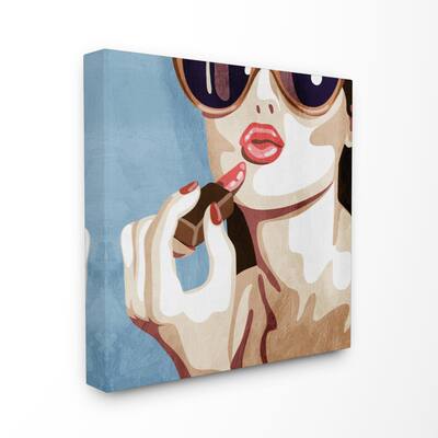 Stupell Industries Fashion Designer Lips Kiss Blue Painting Canvas Wall ...