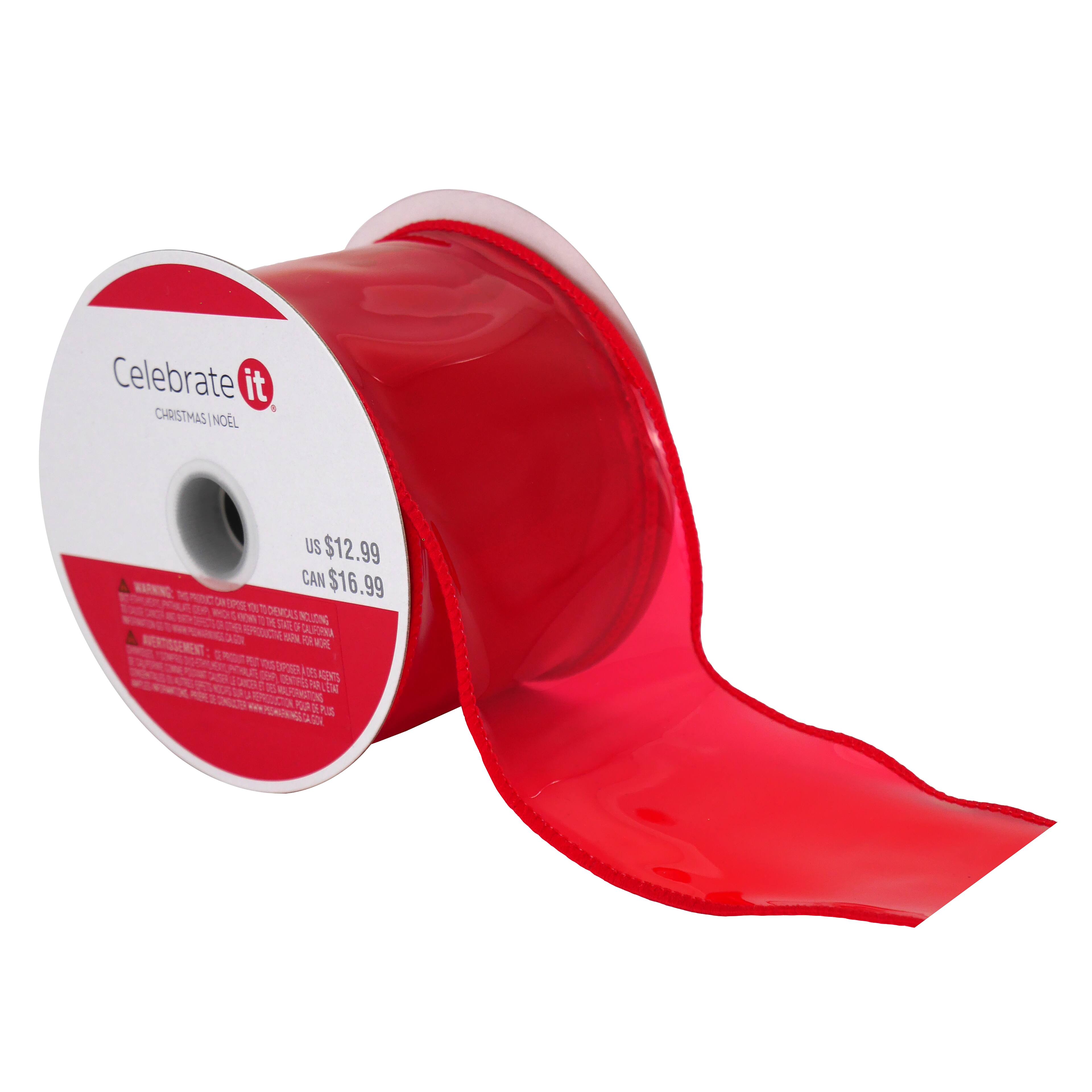 2.5&#x22; x 20ft. Red Wired Vinyl Ribbon by Celebrate It&#xAE; Christmas