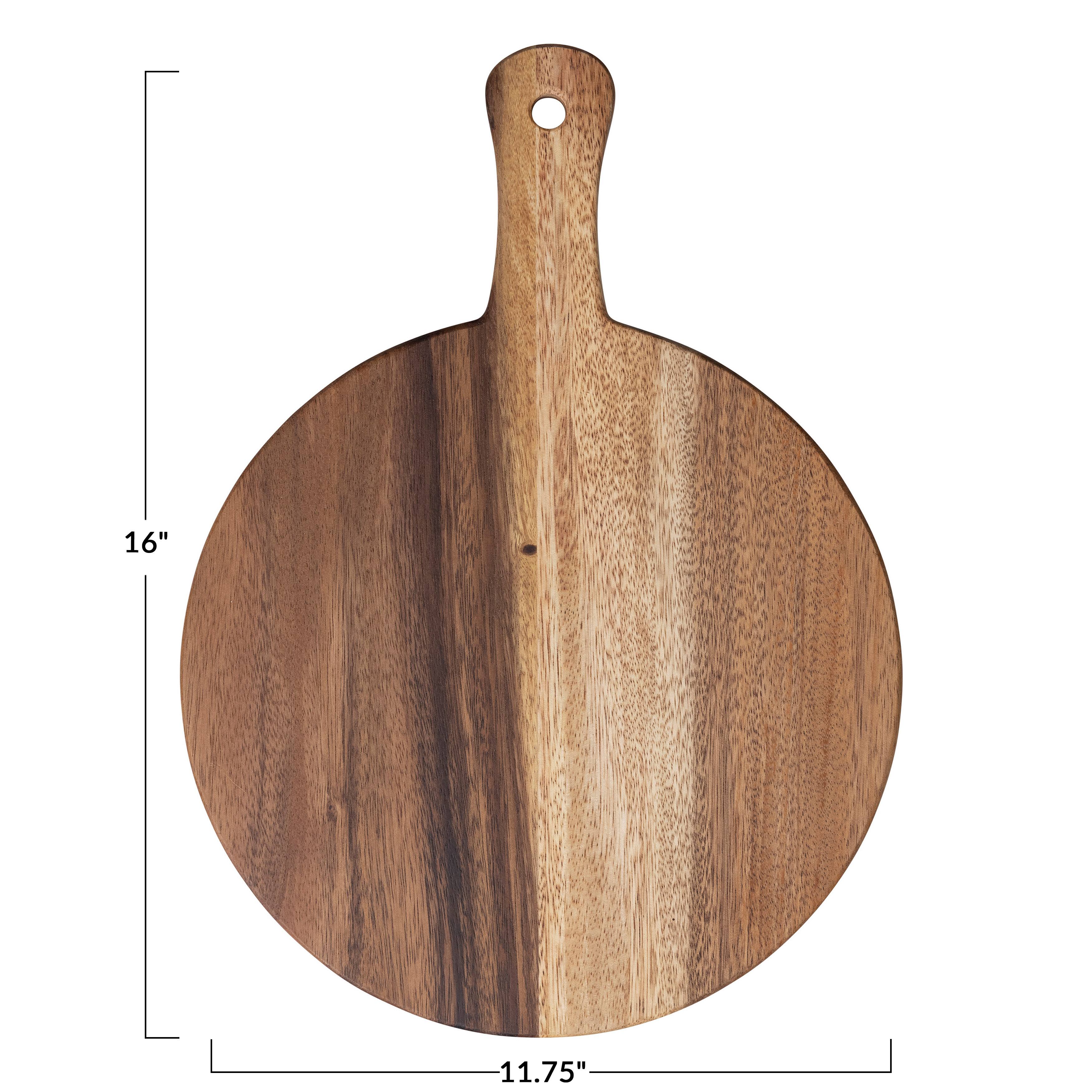 16&#x22; Natural Modern Round Wood Cutting or Charcuterie Board with Handle