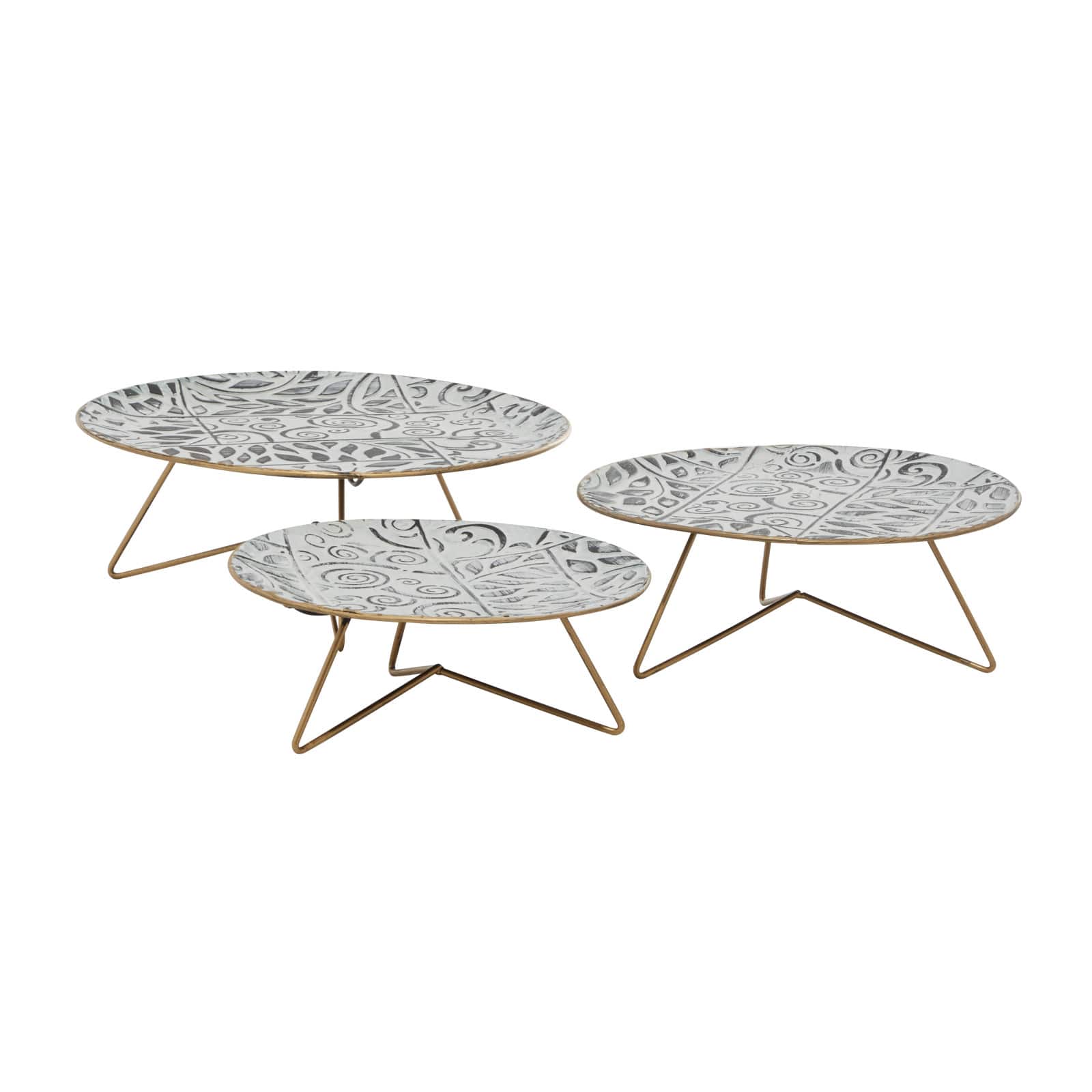 Set of 3 White Metal Farmhouse Cake Stand, 11", 12", 14"