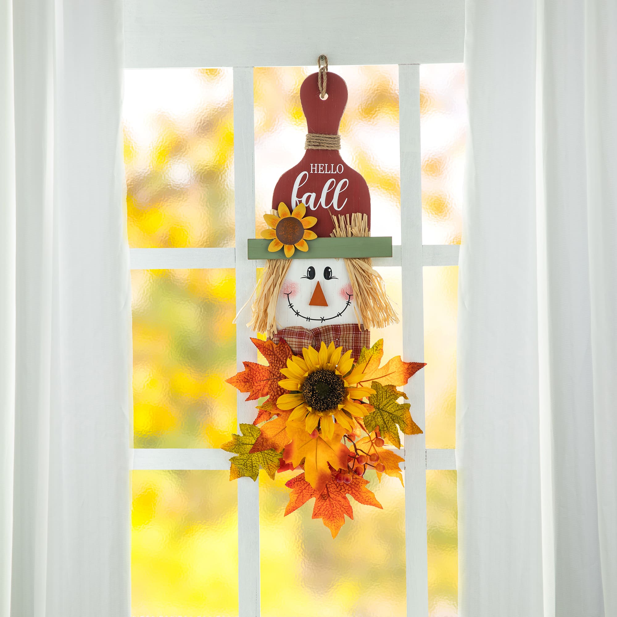 Glitzhome&#xAE; 26&#x22; Fall Wood Scarecrow Floral Door Hanger