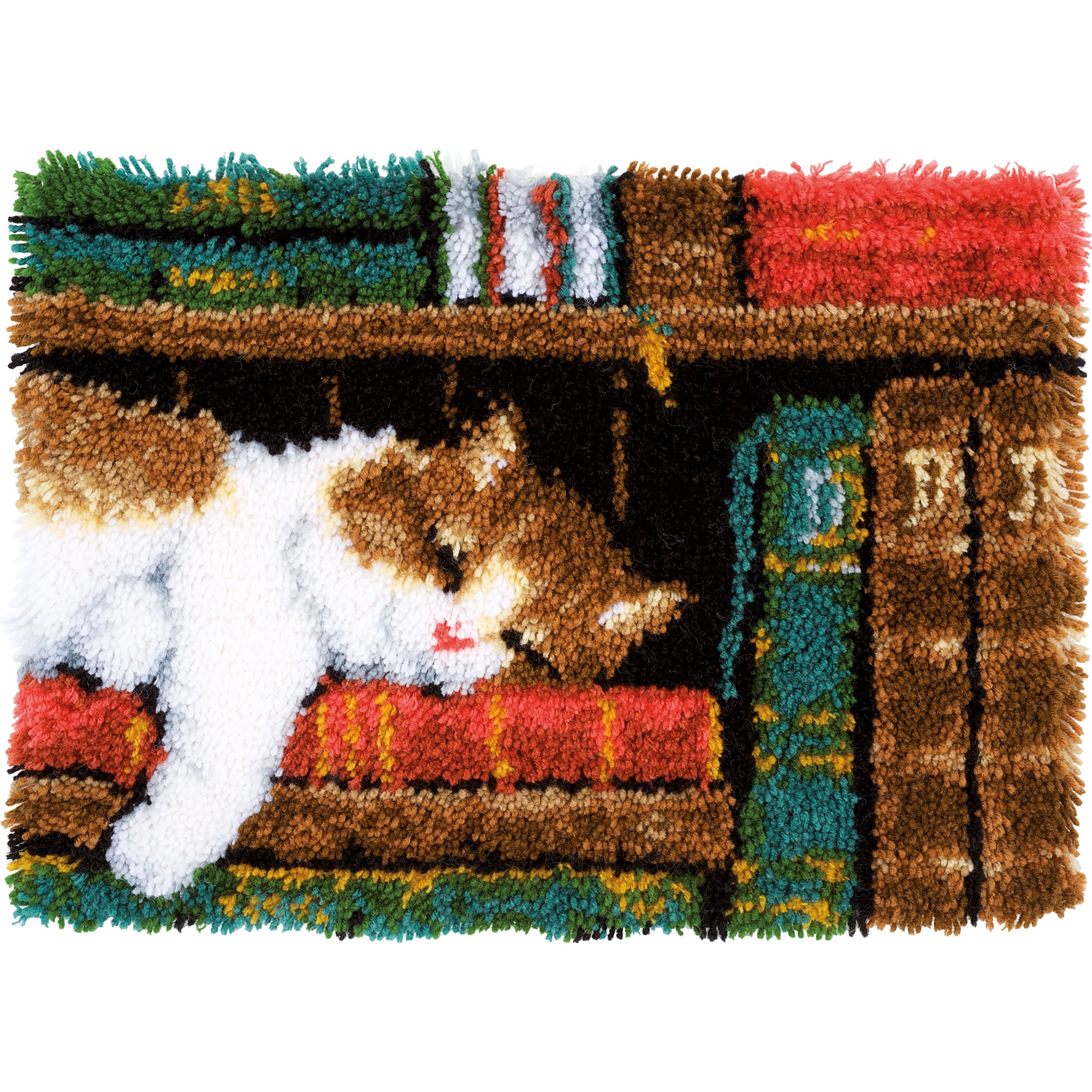 Vervaco Cat On Bookshelf Latch Hook Rug Kit