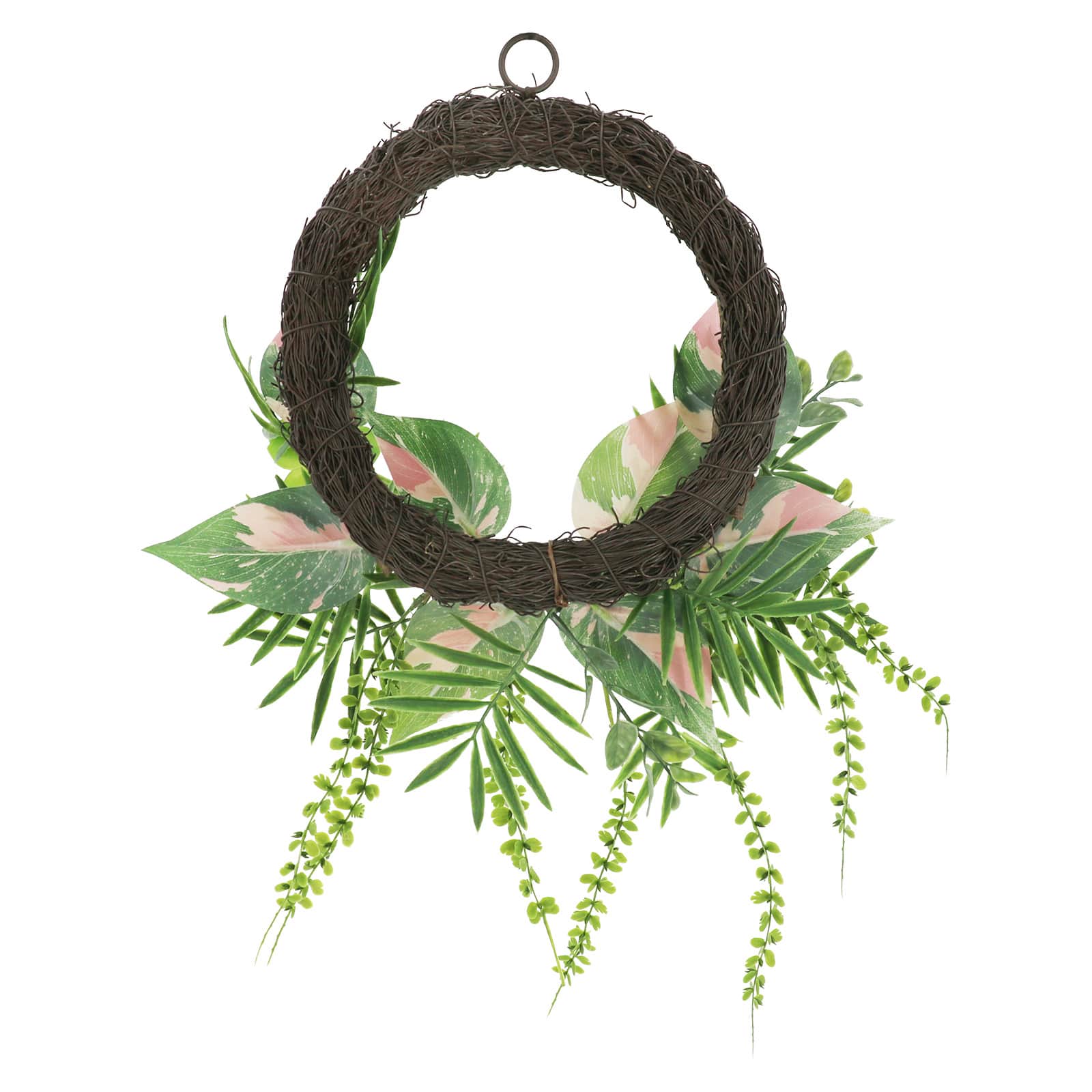 22&#x22; Pink &#x26; Green Succulent &#x26; Palm Mixed Half Wreath by Ashland&#xAE;