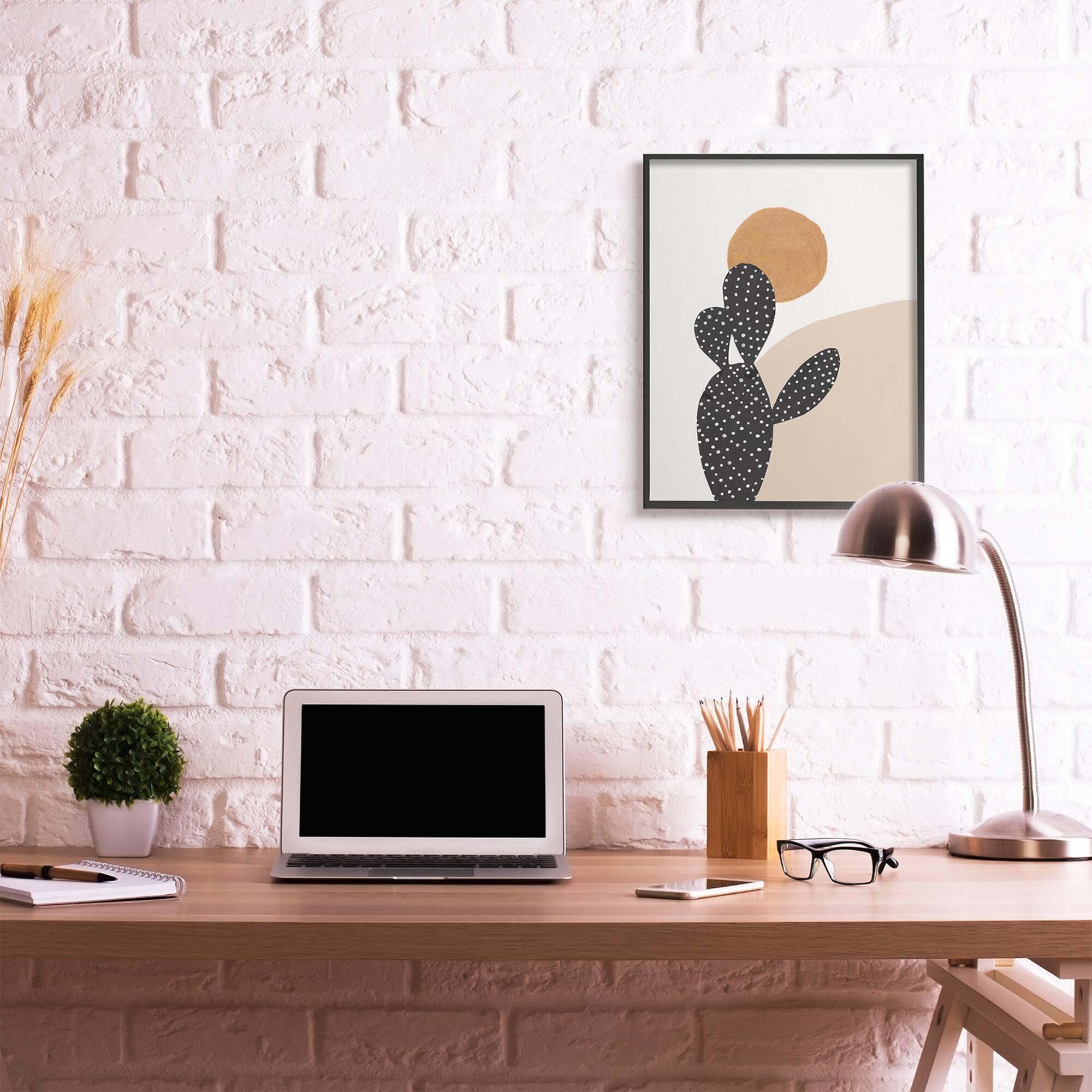 Stupell Industries Prickly Pear Terracotta Abstract Landscape Desert Sun in Black Frame Wall Art