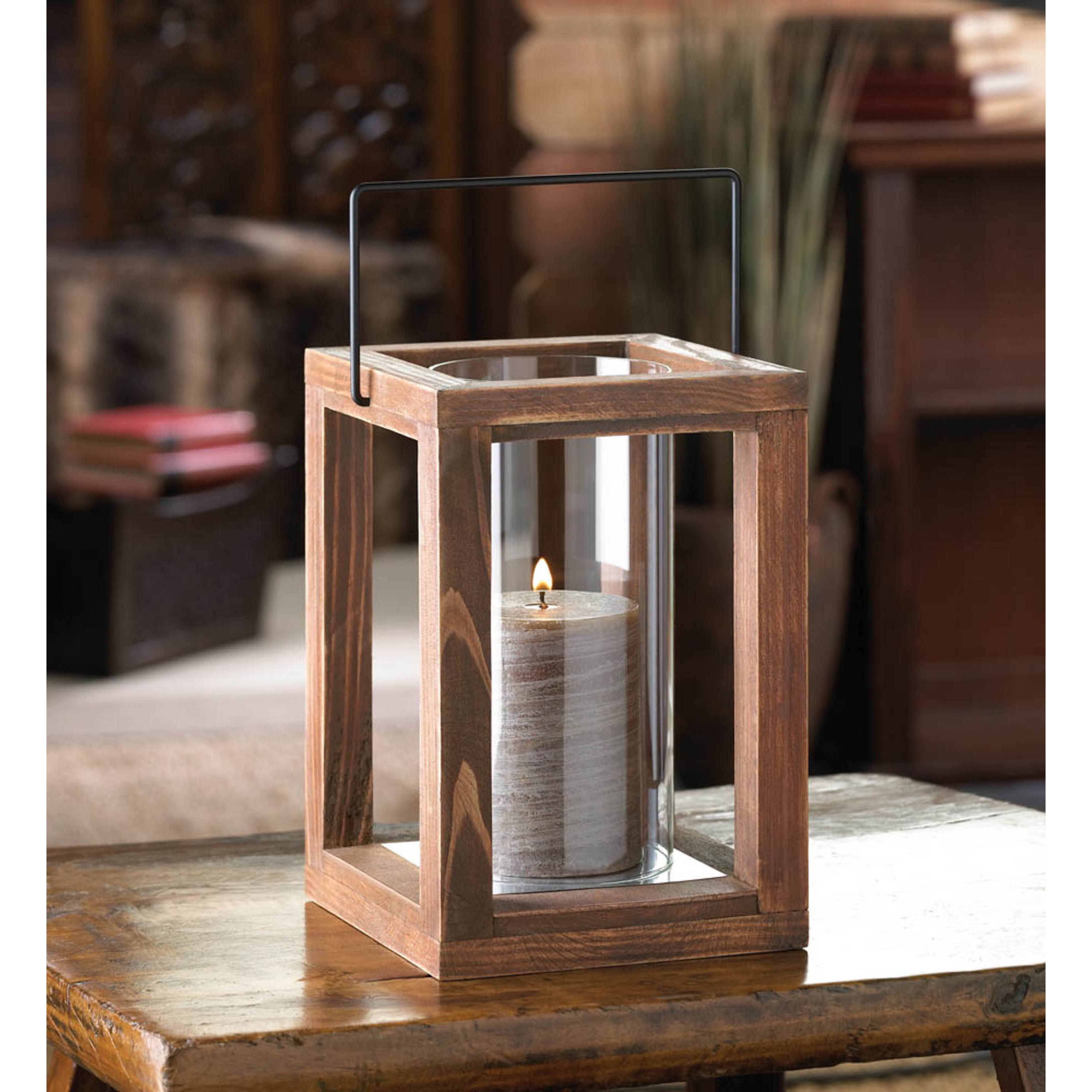 9" Rustic Garden Wooden Lantern