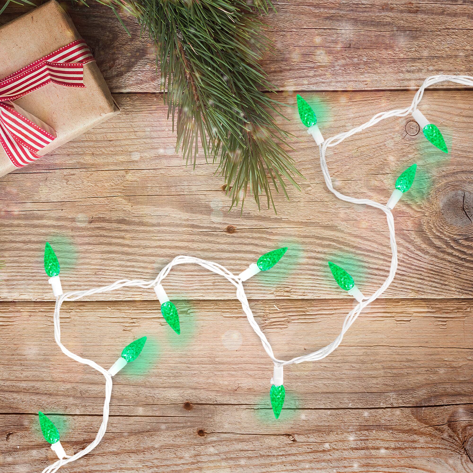 70ct. Green Faceted LED C6 Christmas Light Set