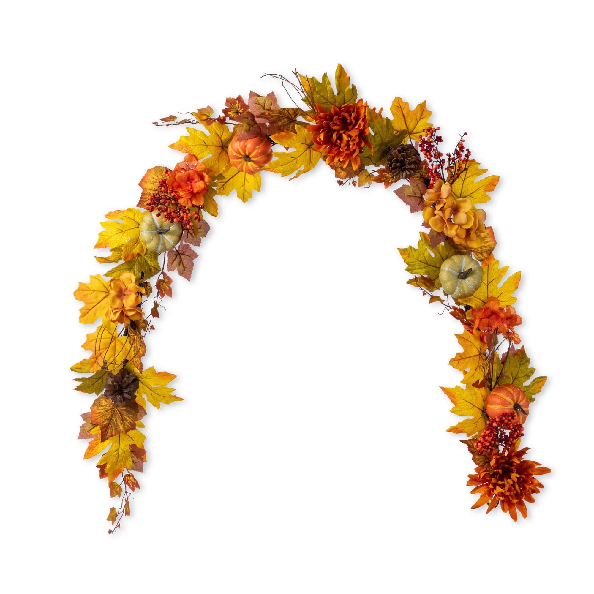 Glitzhome&#xAE; 72&#x22; Fall Dahlia Pumpkin, Leaf and Berry Garland