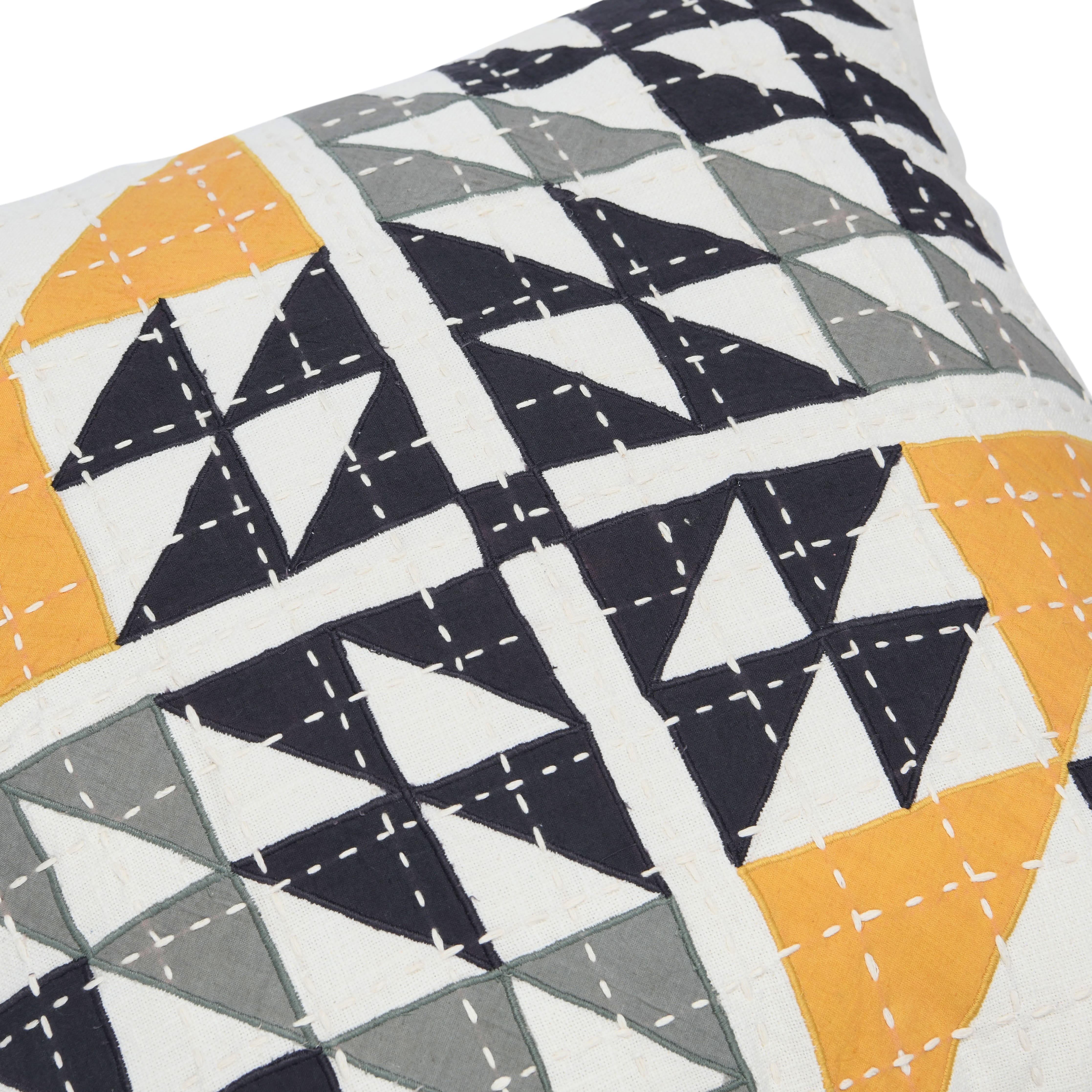 Hello Honey&#xAE; Multicolor Cotton Patchwork Pillow with Kantha Stitch