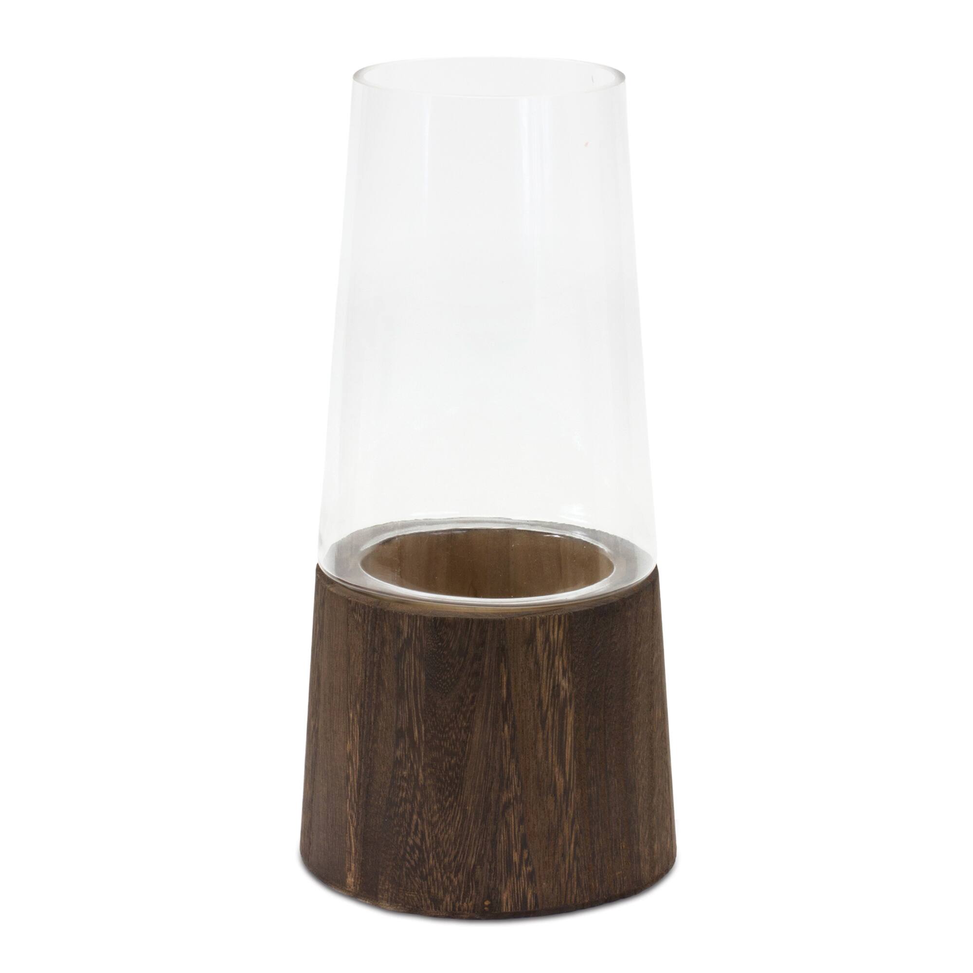 11&#x22; Tapered Glass &#x26; Wood Vase Set