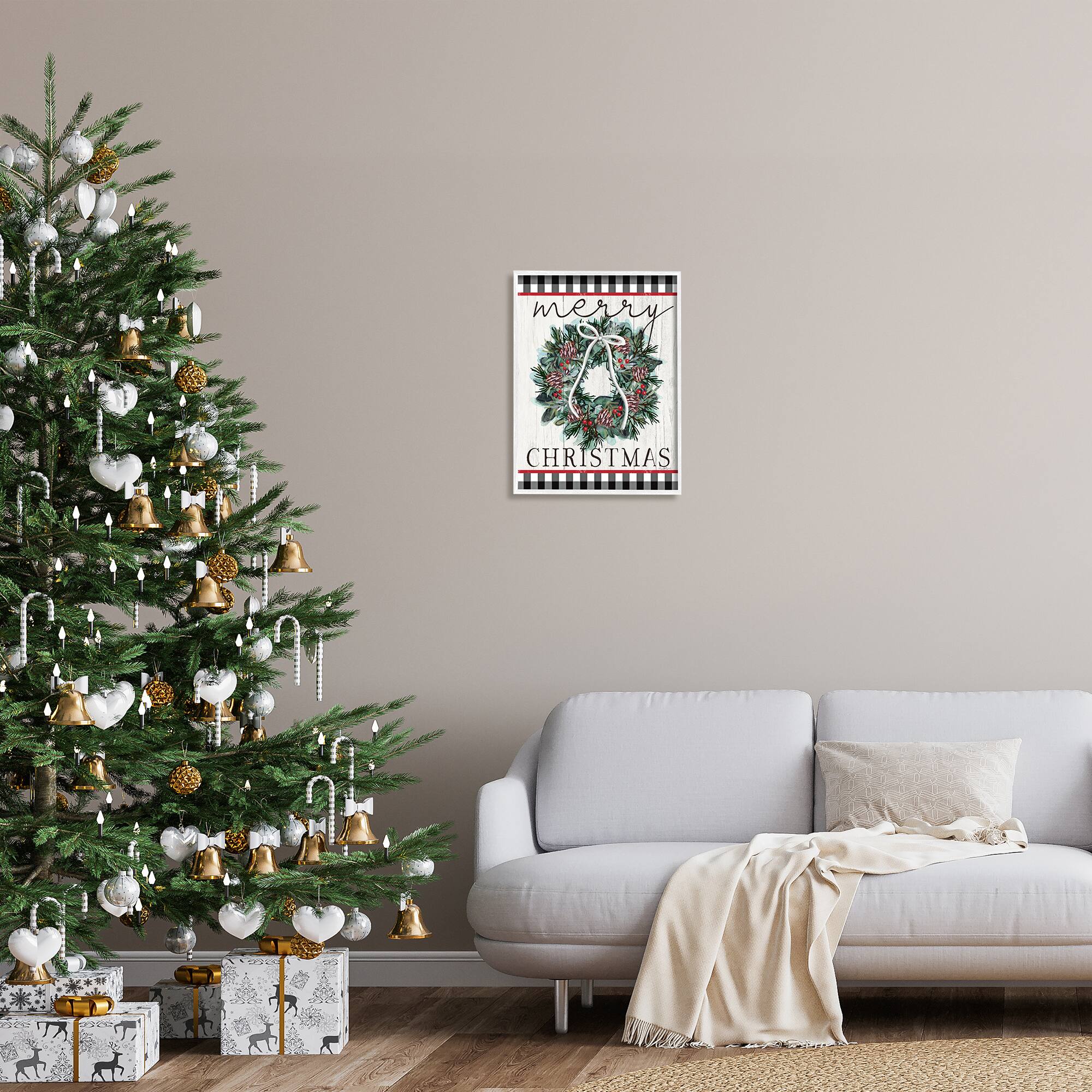 Stupell Industries Merry Christmas Tartan Wreath Framed Giclee Art