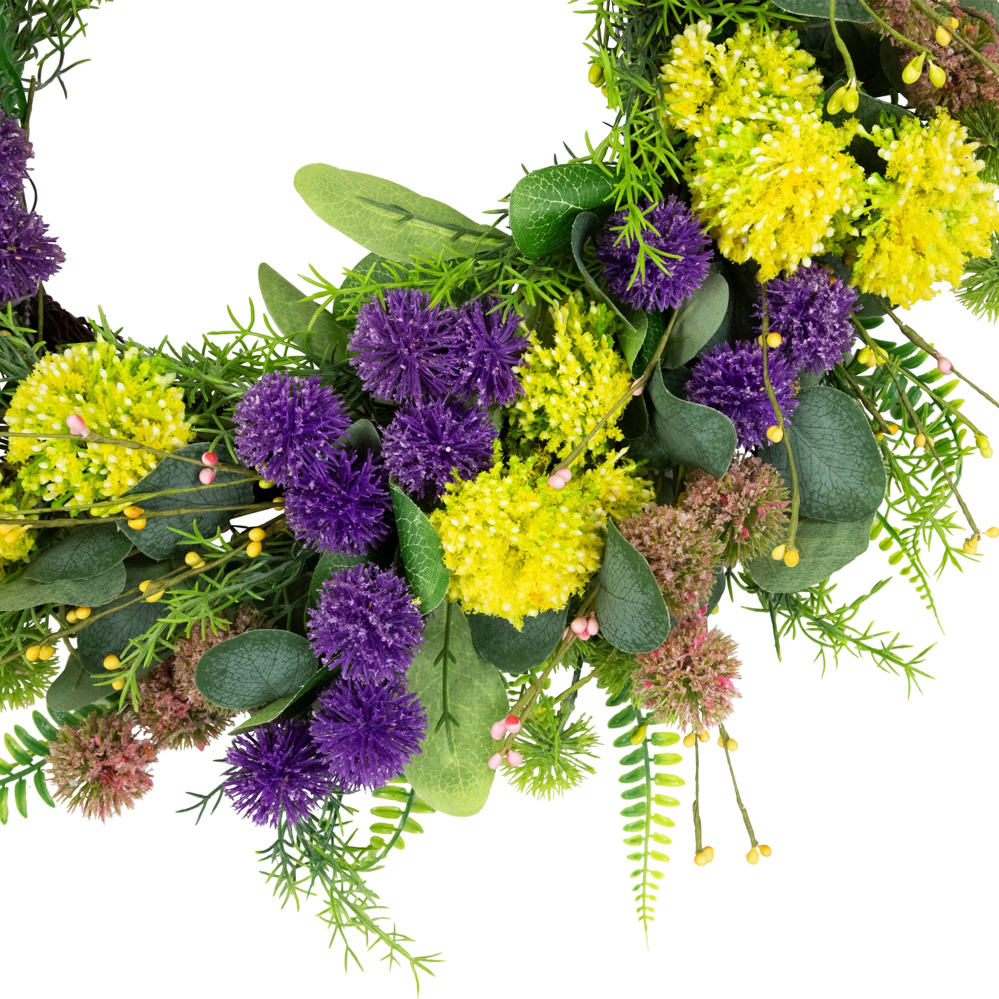 22&#x22; Mixed Foliage &#x26; Thistle Spring Wreath