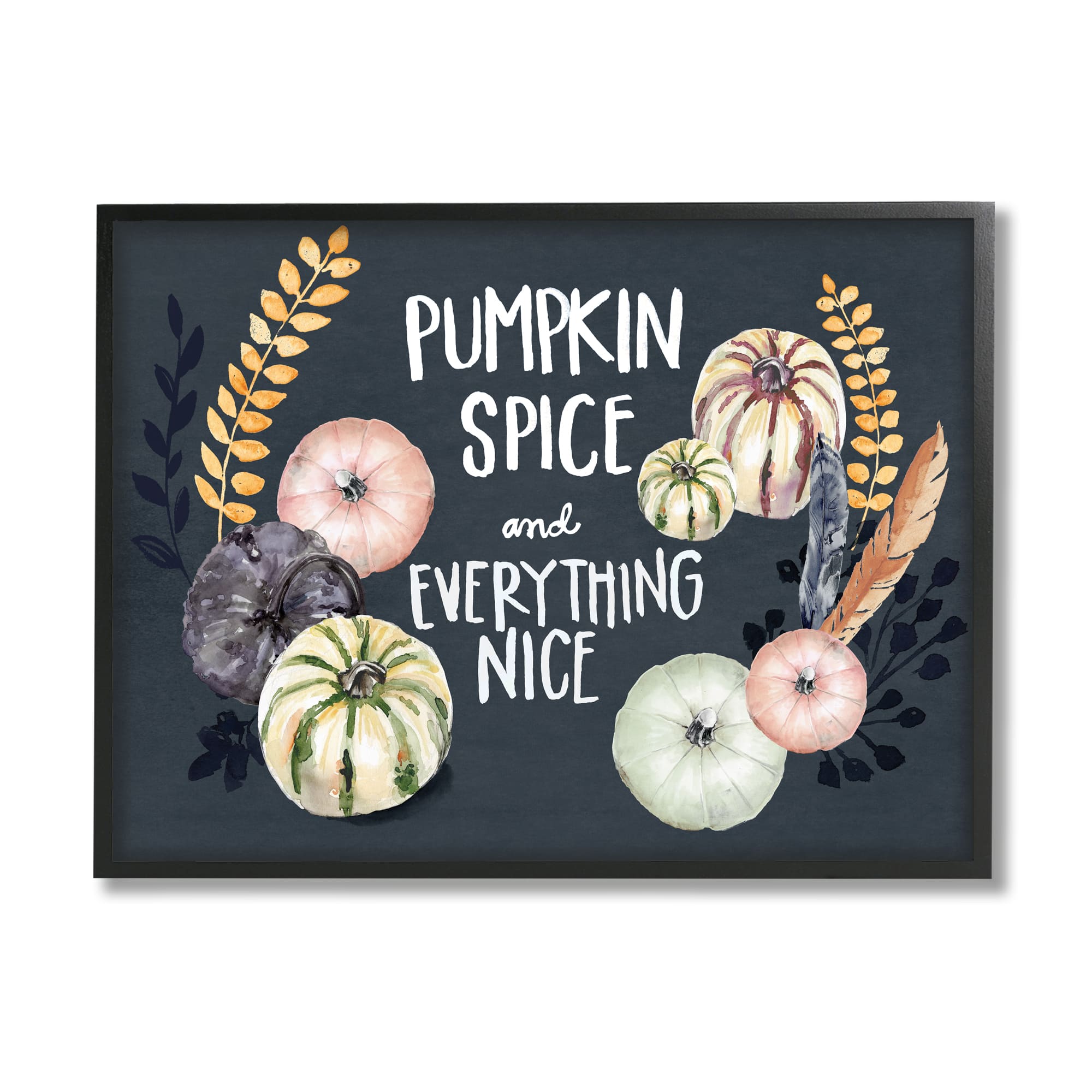 Stupell Industries Pumpkin Spice Everything Nice Phrase Autumn Harvest Feathers in Frame Wall Art