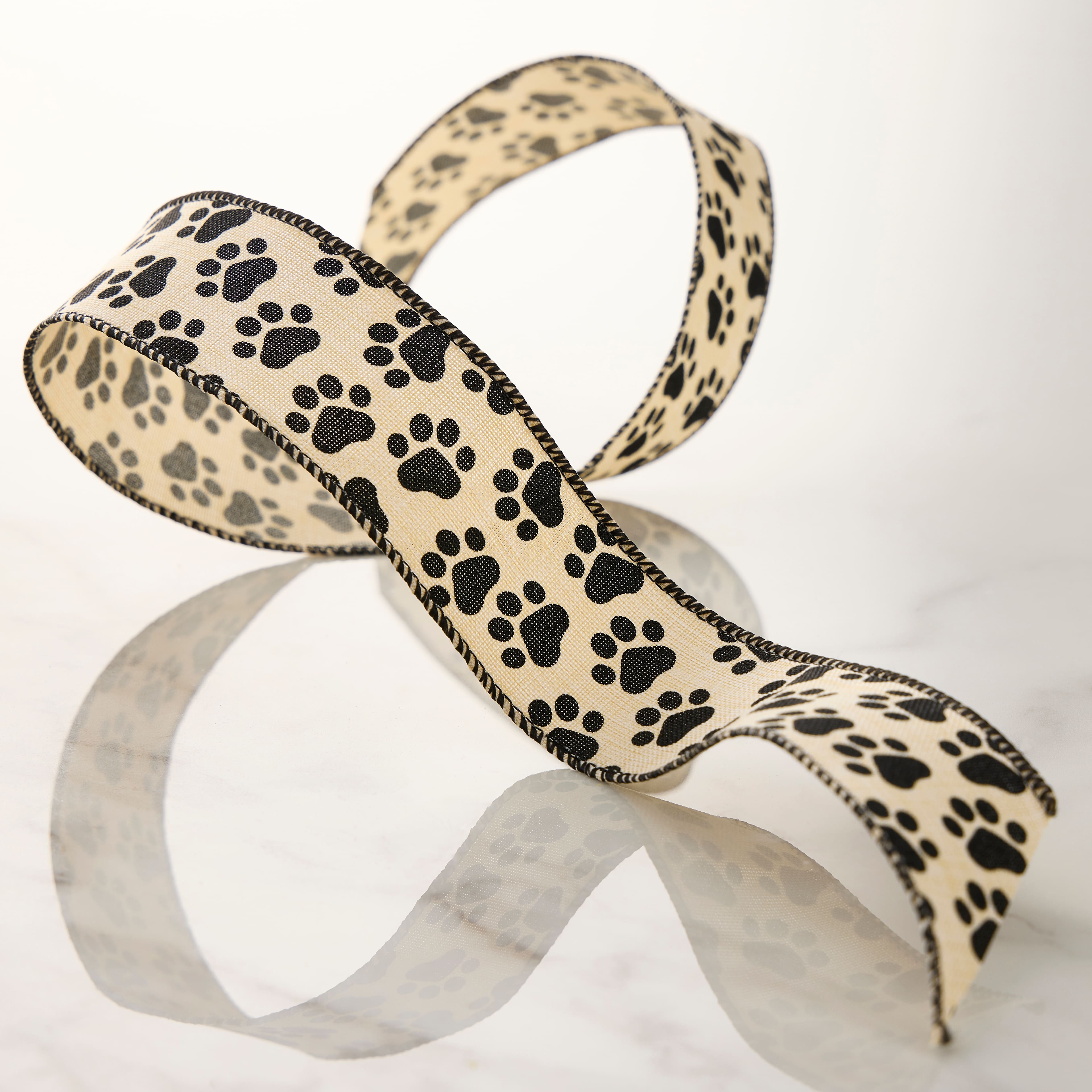 1.5&#x22; x 3yd. Wired Natural Paw Print Ribbon by Celebrate It&#x2122; Classic