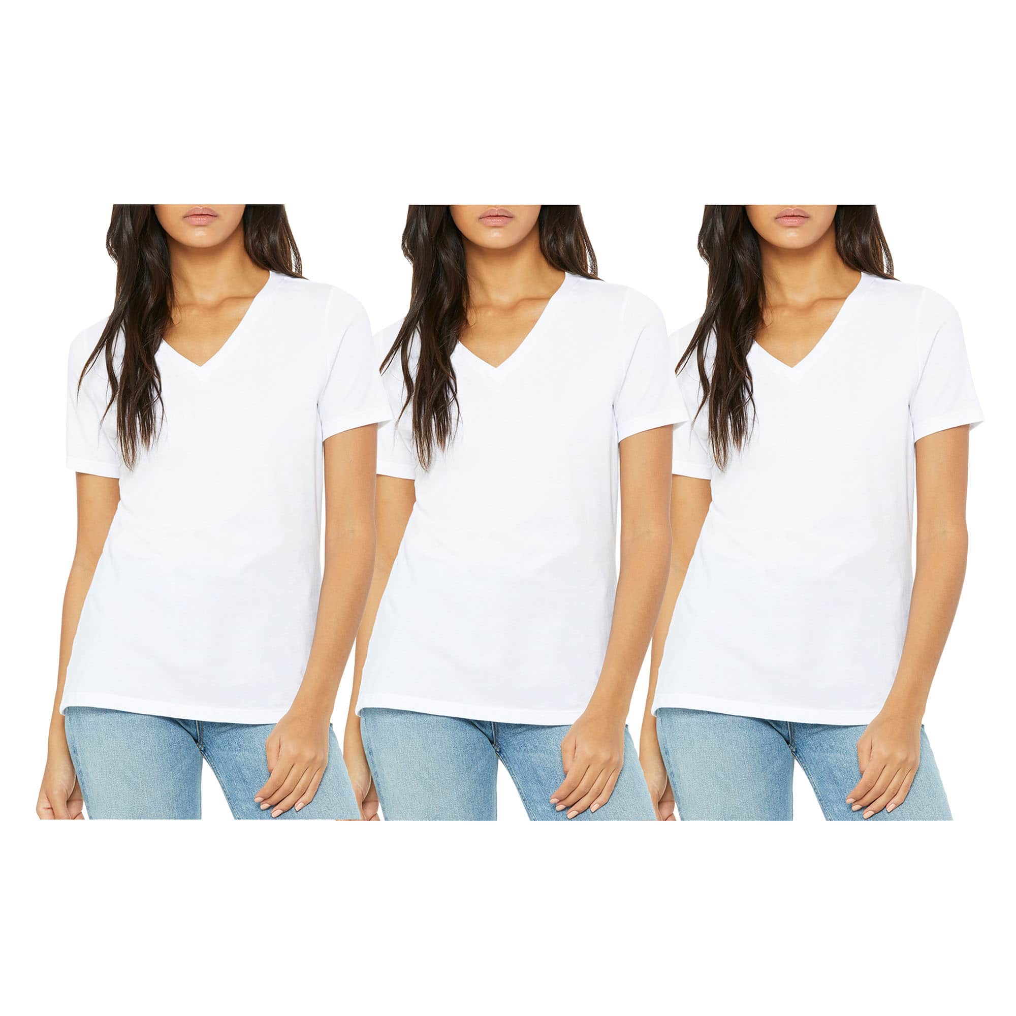 Women's Loose Fitting Short Sleeve V-Neck Tee (3-Pack)
