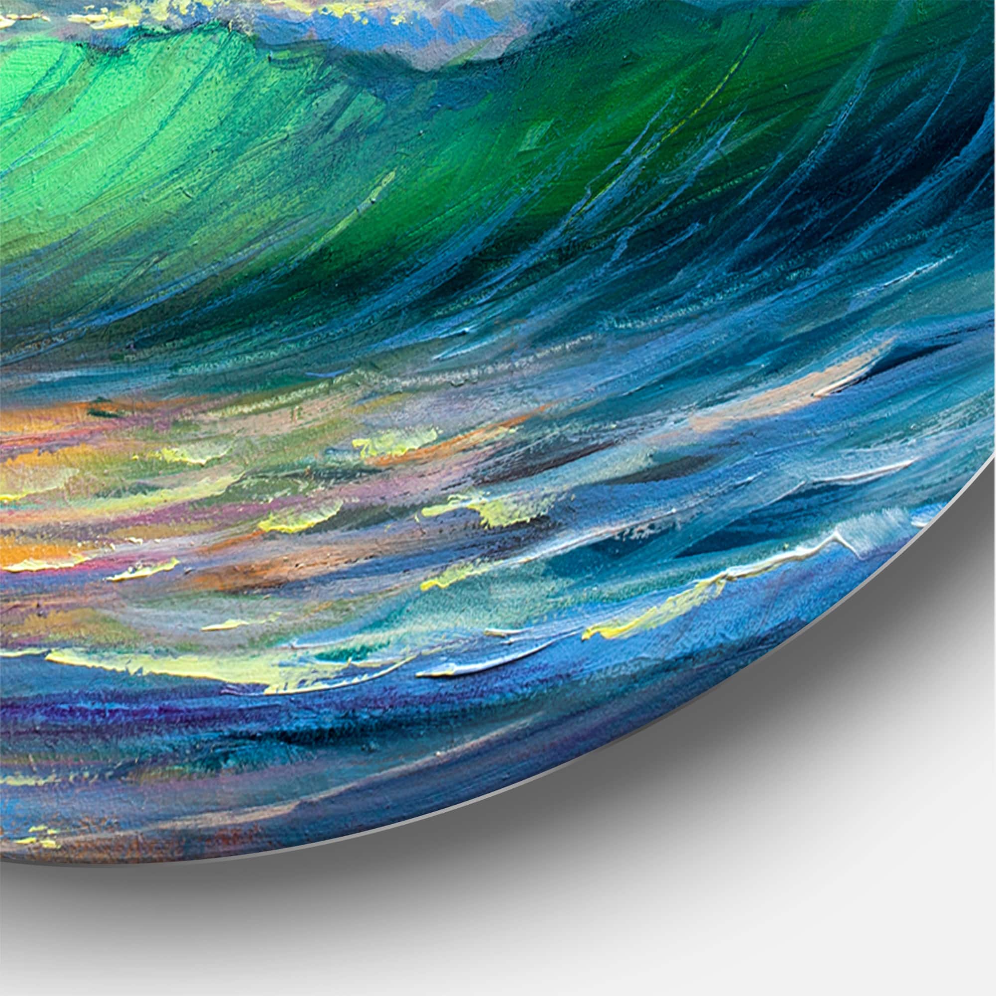 Designart - Blue Waves Breaking At The Beach V - Nautical &#x26; Coastal Metal Circle Wall Art