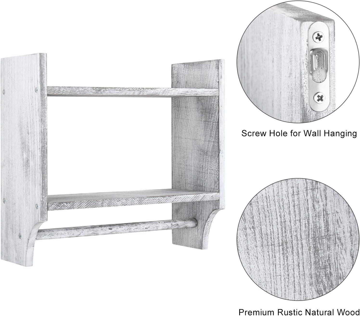 2-Tier Wood Wall Mounted Bathroom Shelf with Towel Rack