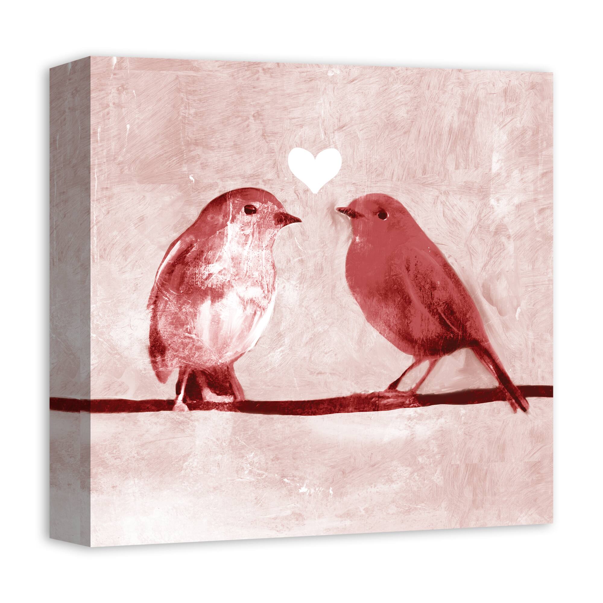 Pink Love Birds 12&#x22; x 12&#x22; Canvas Wall Art