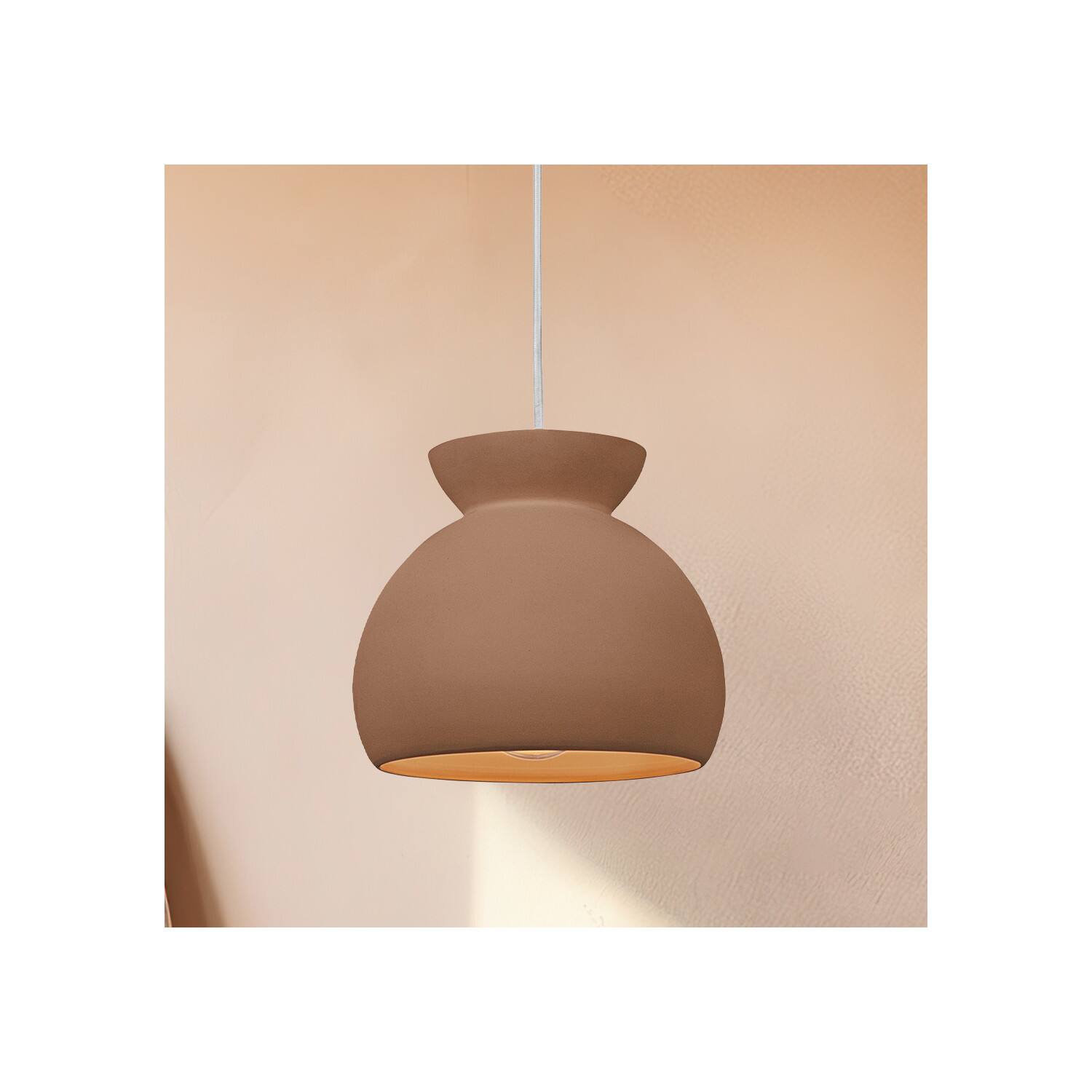 Hello Honey&#xAE; Sienna Matte Terra Cotta Boho Ceramic Ceiling Light with White Fabric Cord