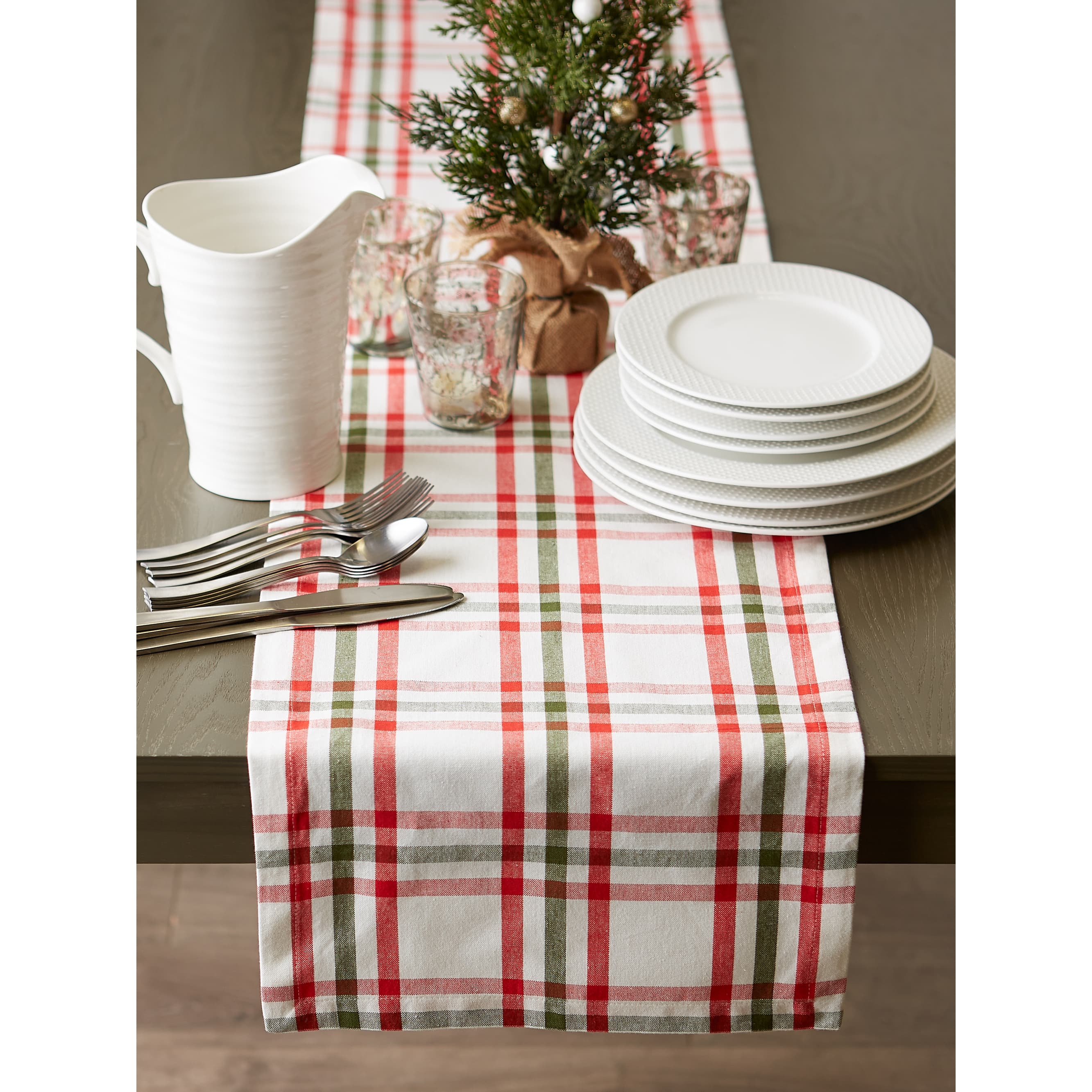 DII® 108" Jolly Tree Collection Nutcracker Plaid Table Runner