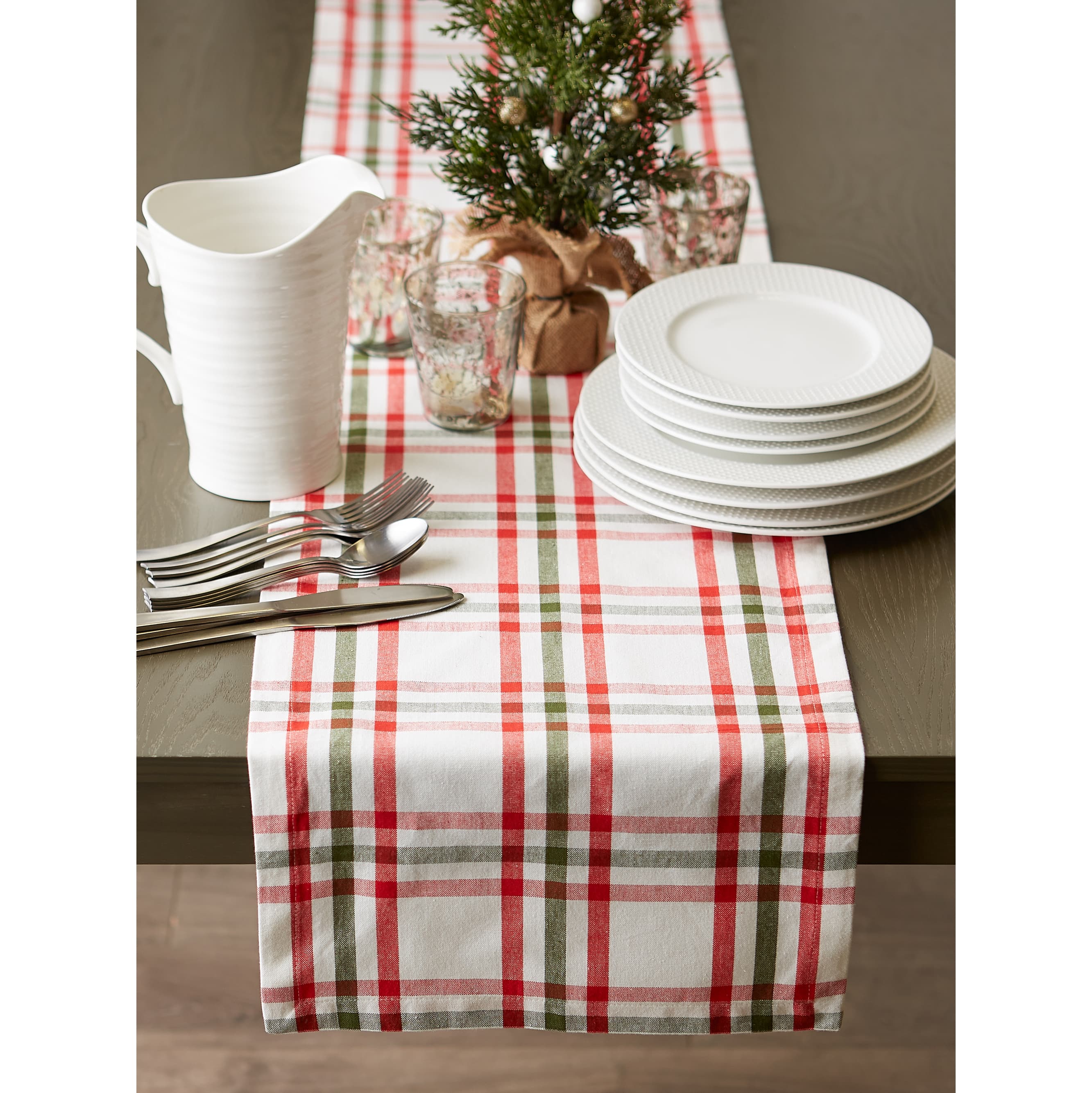 DII&#xAE; 108&#x22; Jolly Tree Collection Nutcracker Plaid Table Runner