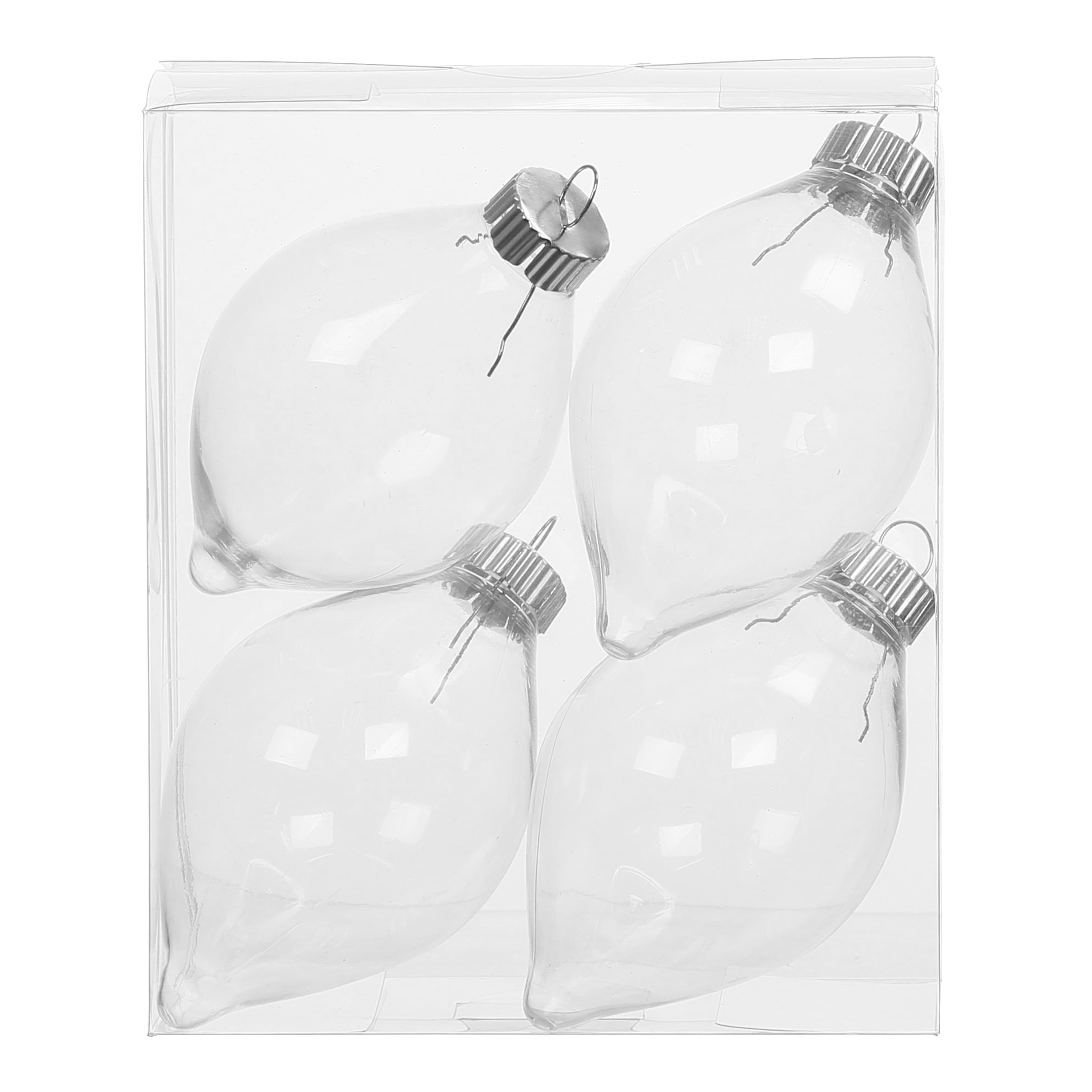 4 Pack 4.5&#x22; Clear DIY Plastic Teardrop Ornaments by Make Market&#xAE;