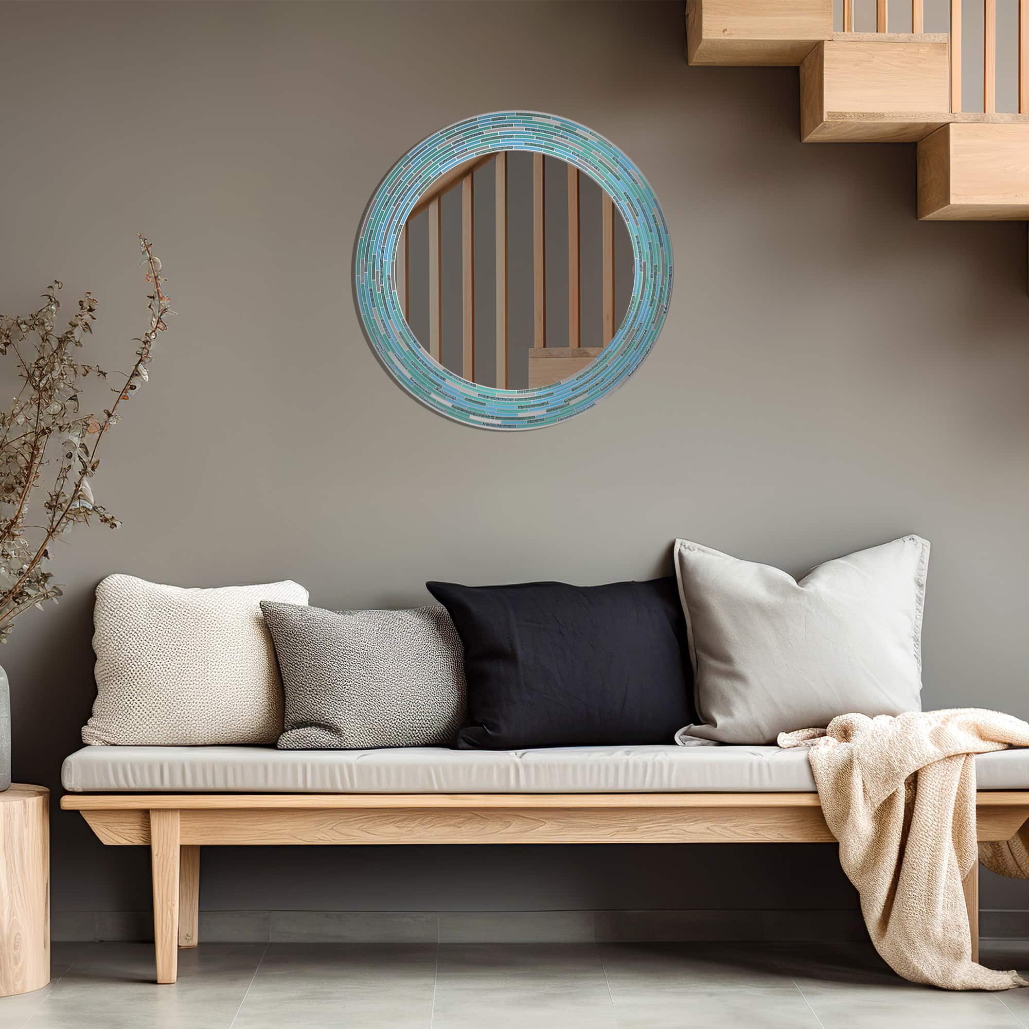 Head West Sea Glass 2 Tile Framed Round Wall Vanity Mirror - 30&#x22; x 30&#x22;