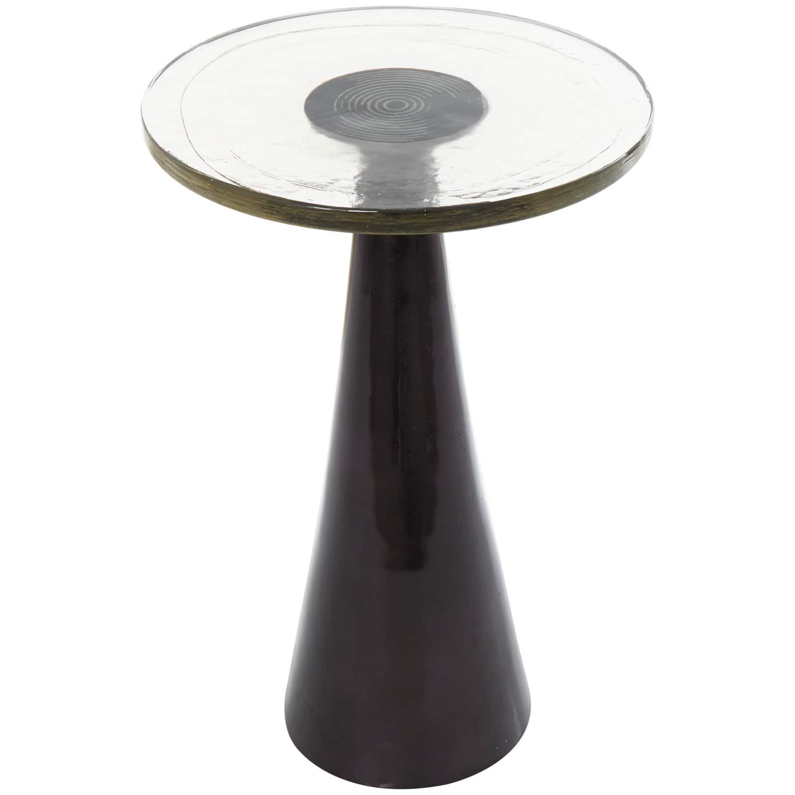 22&#x22; Black Aluminum Geometric Cone Accent Table with Textured Glass Tabletop