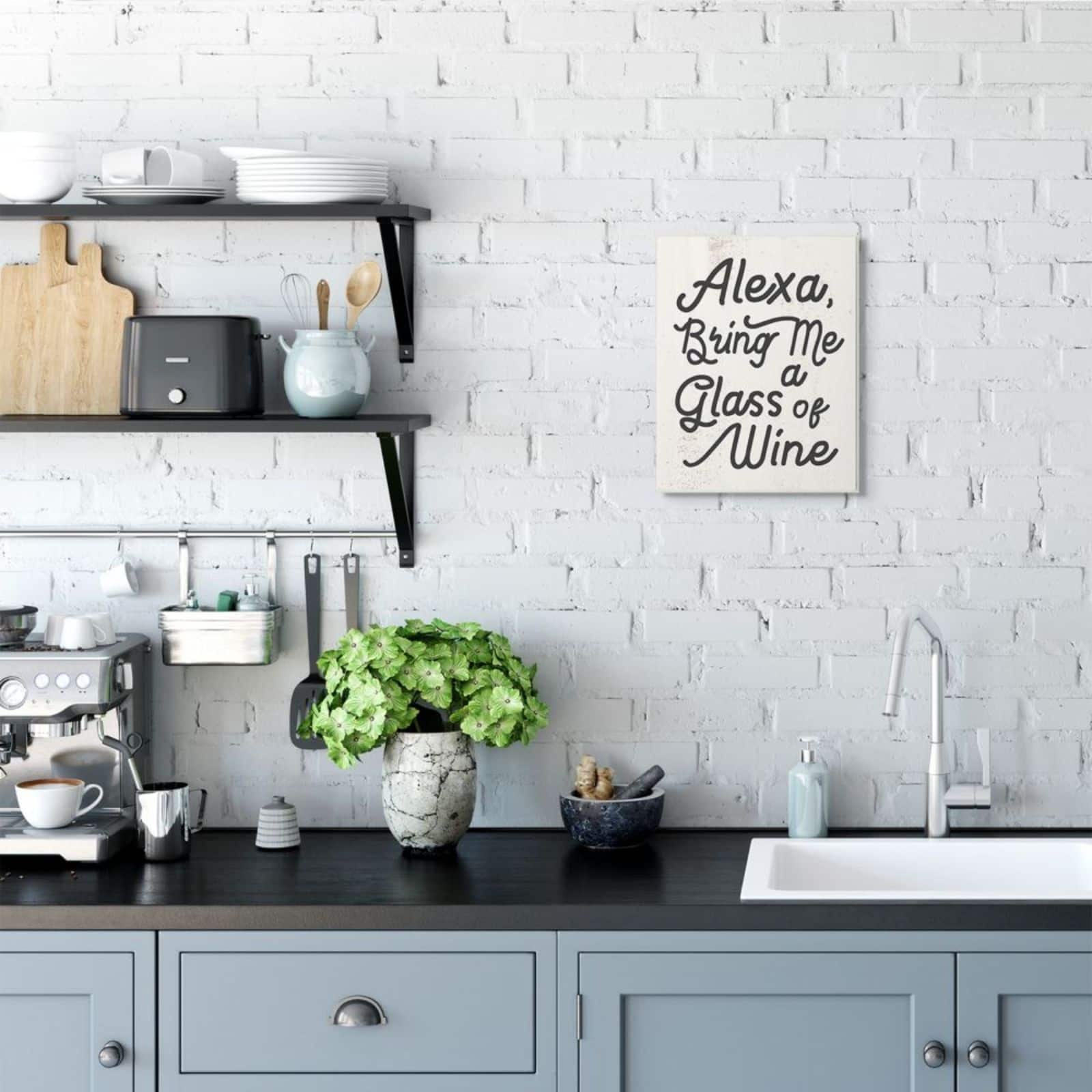 Stupell Industries Alexa Bring Me Wine Distressed Kitchen Wall Plaque